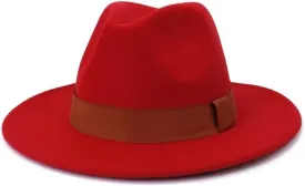 2021 Winter Autumn Wide Brim Hat British Women Men Wool Fedora Hat with Ribbon Church Panama Cap Formal Dress Hat Fengyan Cowboy Hats (Color : Rose Red, Size : 56-58CM)