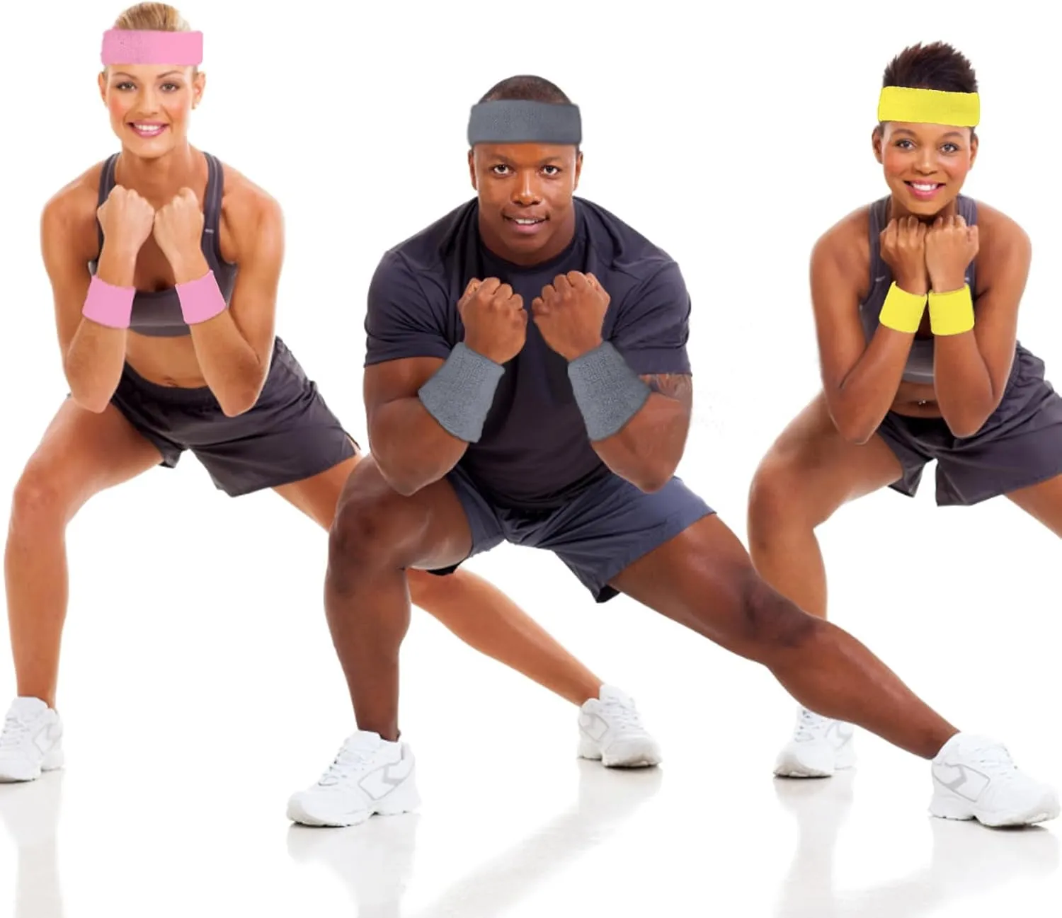 24 Pcs Neon Sweatbands Set Include 8 Pcs Sports Headband and 16 Pcs Cotton Wristbands 80s Neon Sweat Bands Bulk for Gym, Tennis, Basketball, Running, Exercise