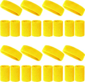24 Pcs Neon Sweatbands Set Include 8 Pcs Sports Headband and 16 Pcs Cotton Wristbands 80s Neon Sweat Bands Bulk for Gym, Tennis, Basketball, Running, Exercise