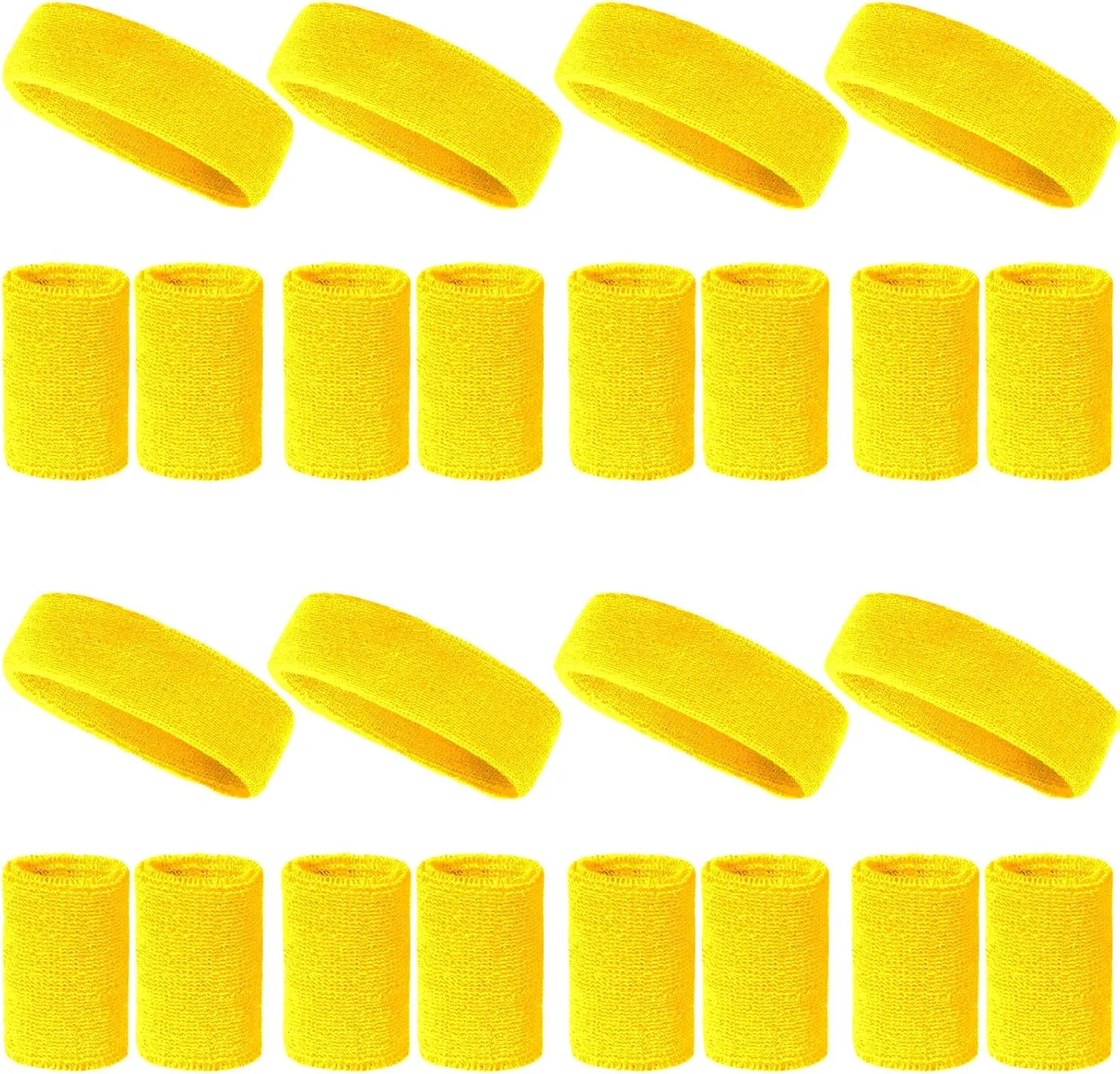 24 Pcs Neon Sweatbands Set Include 8 Pcs Sports Headband and 16 Pcs Cotton Wristbands 80s Neon Sweat Bands Bulk for Gym, Tennis, Basketball, Running, Exercise