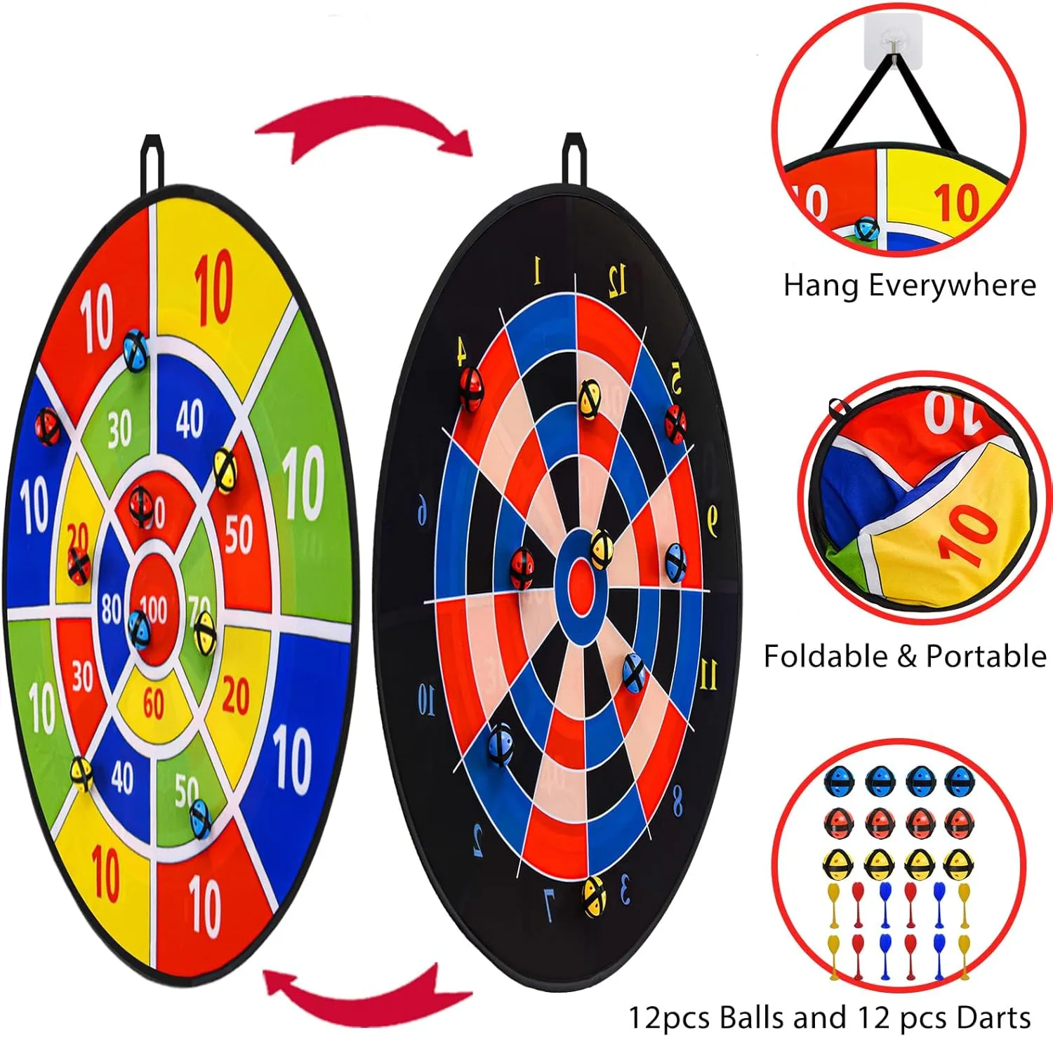 29" Kids Dart Board Game  Indoor & Outdoor Play, Party Carnival Game with 12 Sticky Balls & Darts, Easter Basket Stuffers, Fun Gift for Boys & Girls Ages 4-12