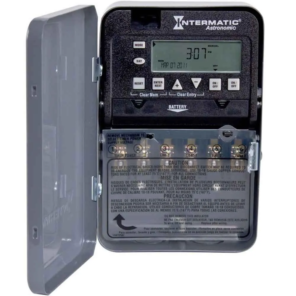 30 Amp 120-277V 7-Day Surface Mount Electronic Timer Switch 2-Circuit SPST Gray