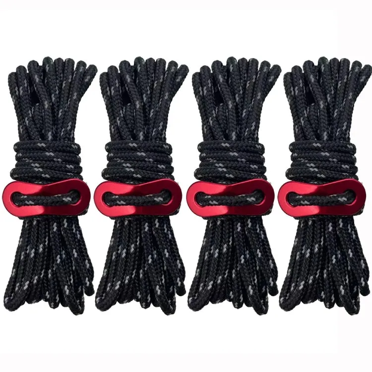 4m x 4 Rolls Outdoor Camping Tent Canopy Wind Rope Luminous Multi-Function Wind Rope Buckle Tent Fixed Rope(Figure 8 Buckle-Black)