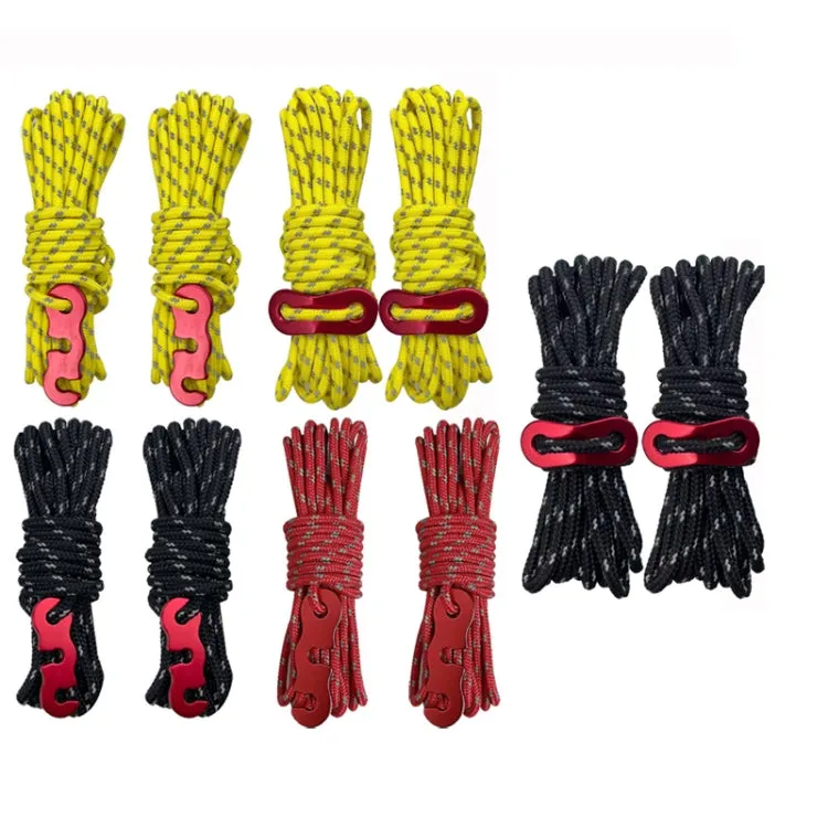 4m x 4 Rolls Outdoor Camping Tent Canopy Wind Rope Luminous Multi-Function Wind Rope Buckle Tent Fixed Rope(Figure 8 Buckle-Yellow)