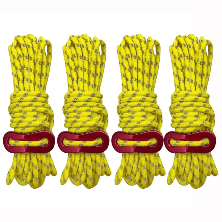 4m x 4 Rolls Outdoor Camping Tent Canopy Wind Rope Luminous Multi-Function Wind Rope Buckle Tent Fixed Rope(Figure 8 Buckle-Yellow)