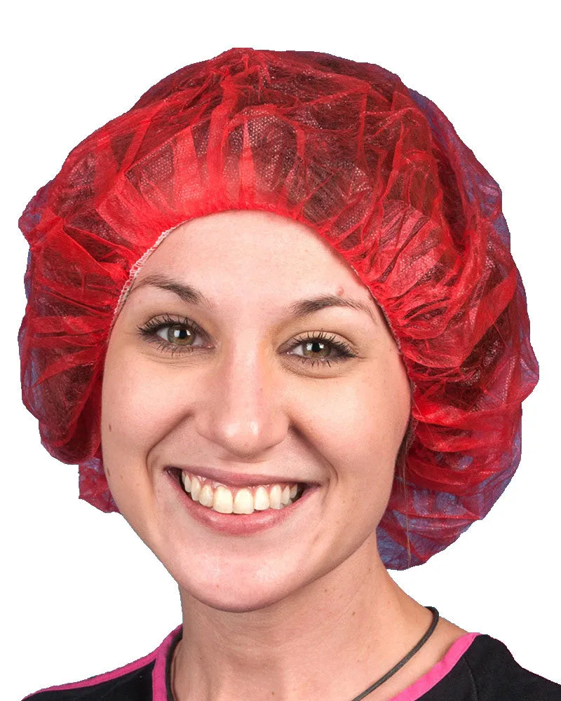(500/Case) 21" Red Spun Bonded Polypropylene Bouffant Caps