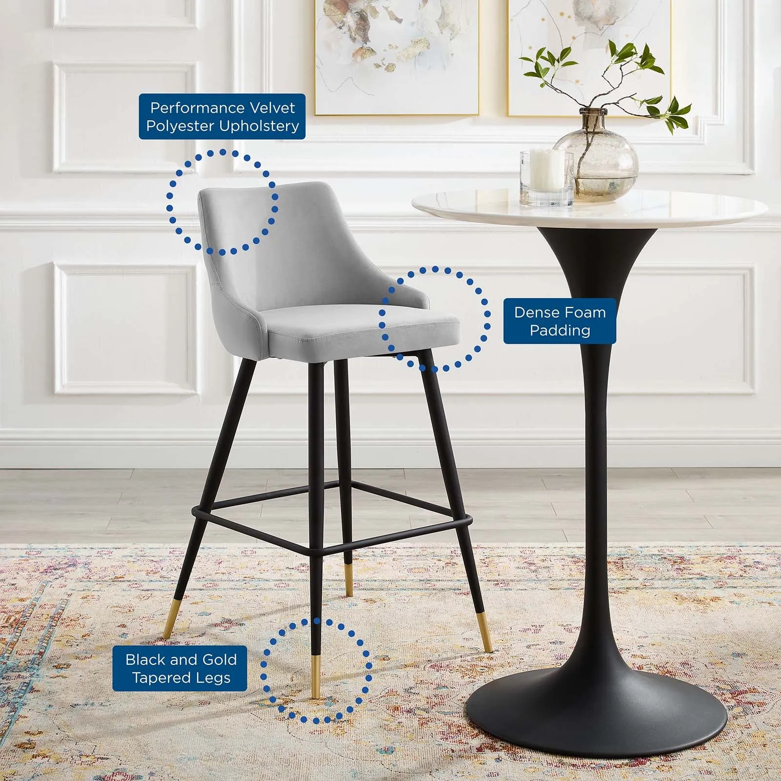 Adorn Performance Velvet Bar Stool by Modway