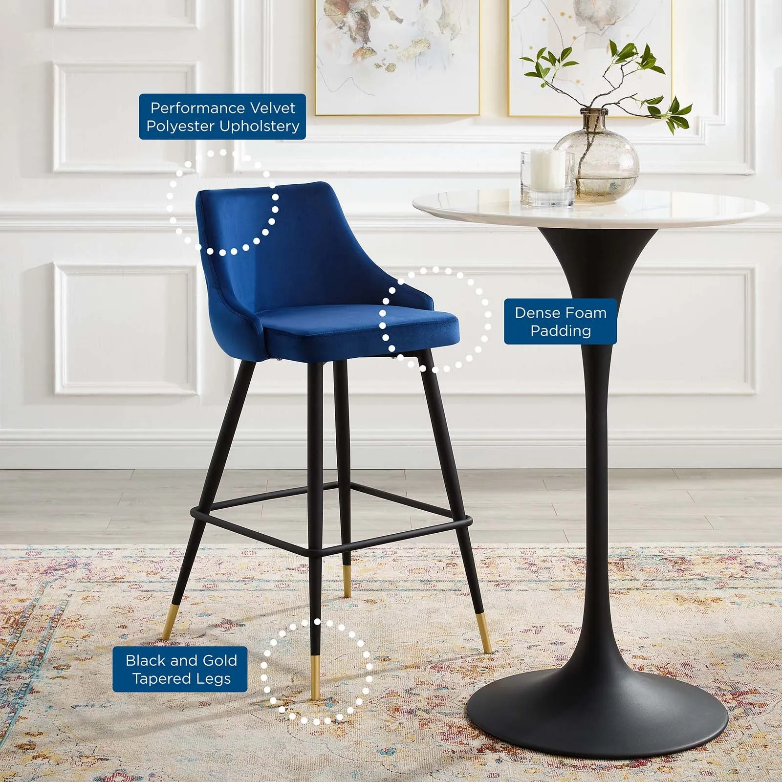 Adorn Performance Velvet Bar Stool by Modway