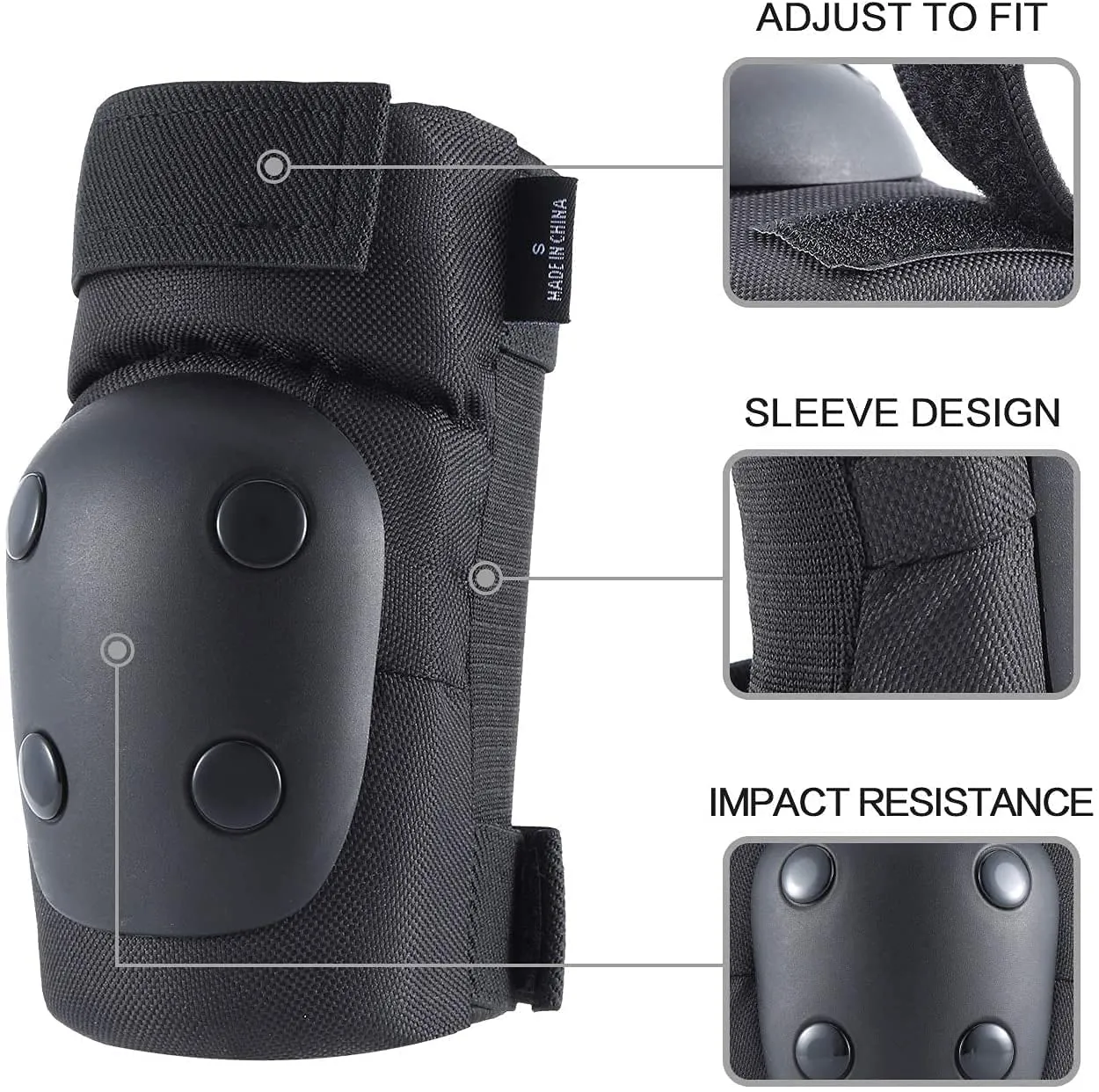 Adult/Kids Knee Pads Elbow Pads Wrist Guards Set for 3-8 Years, Child Protective Gear Set for Roller Skates, Cycling, BMX Bike, Skateboard, Inline Skating, Scooter Riding Sports Black S