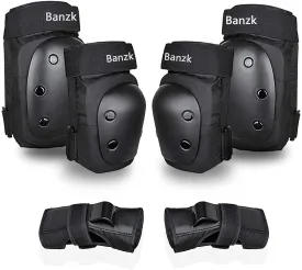 Adult/Kids Knee Pads Elbow Pads Wrist Guards Set for 3-8 Years, Child Protective Gear Set for Roller Skates, Cycling, BMX Bike, Skateboard, Inline Skating, Scooter Riding Sports Black S