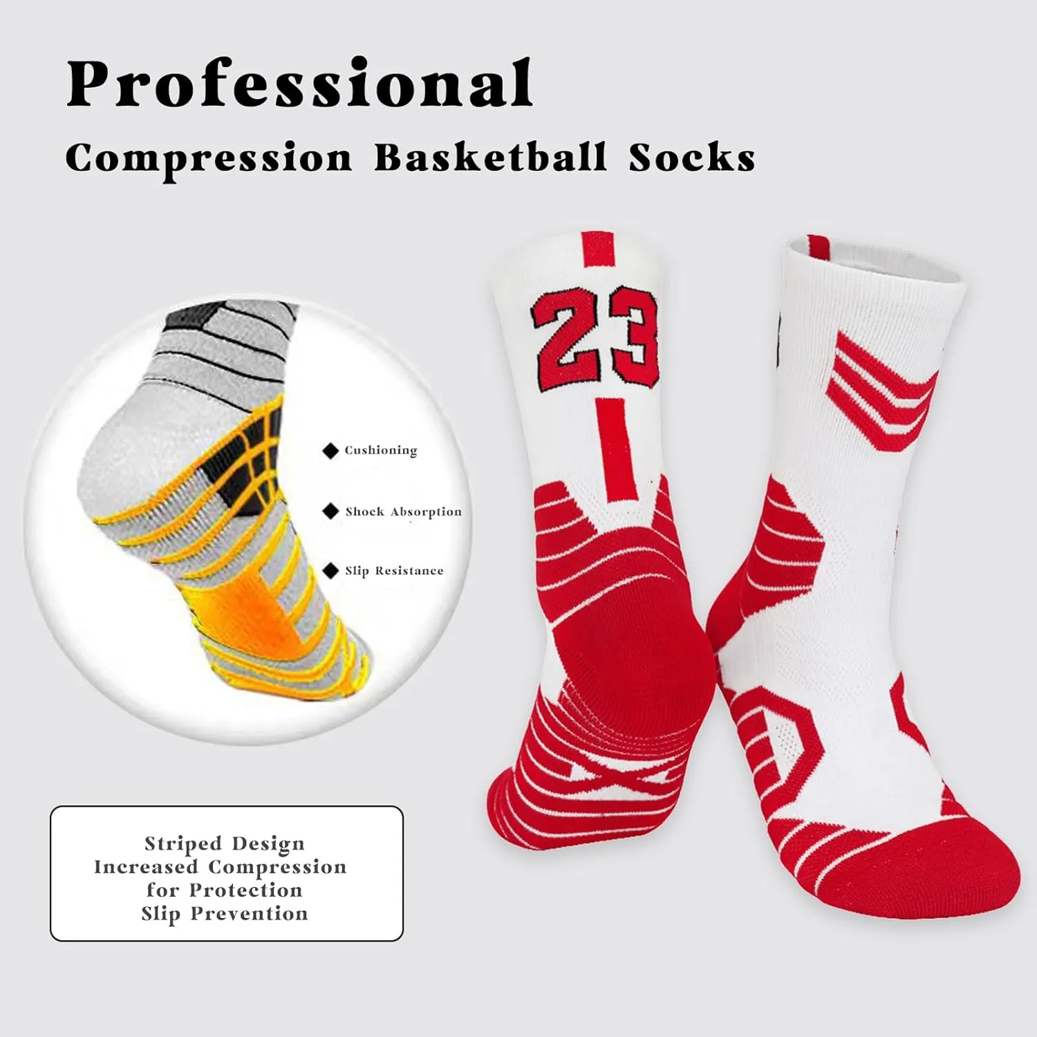 Athletic Socks For Men, Performance Mid-Calf Cushioned Basketball Socks Moisture Wicking Running Socks