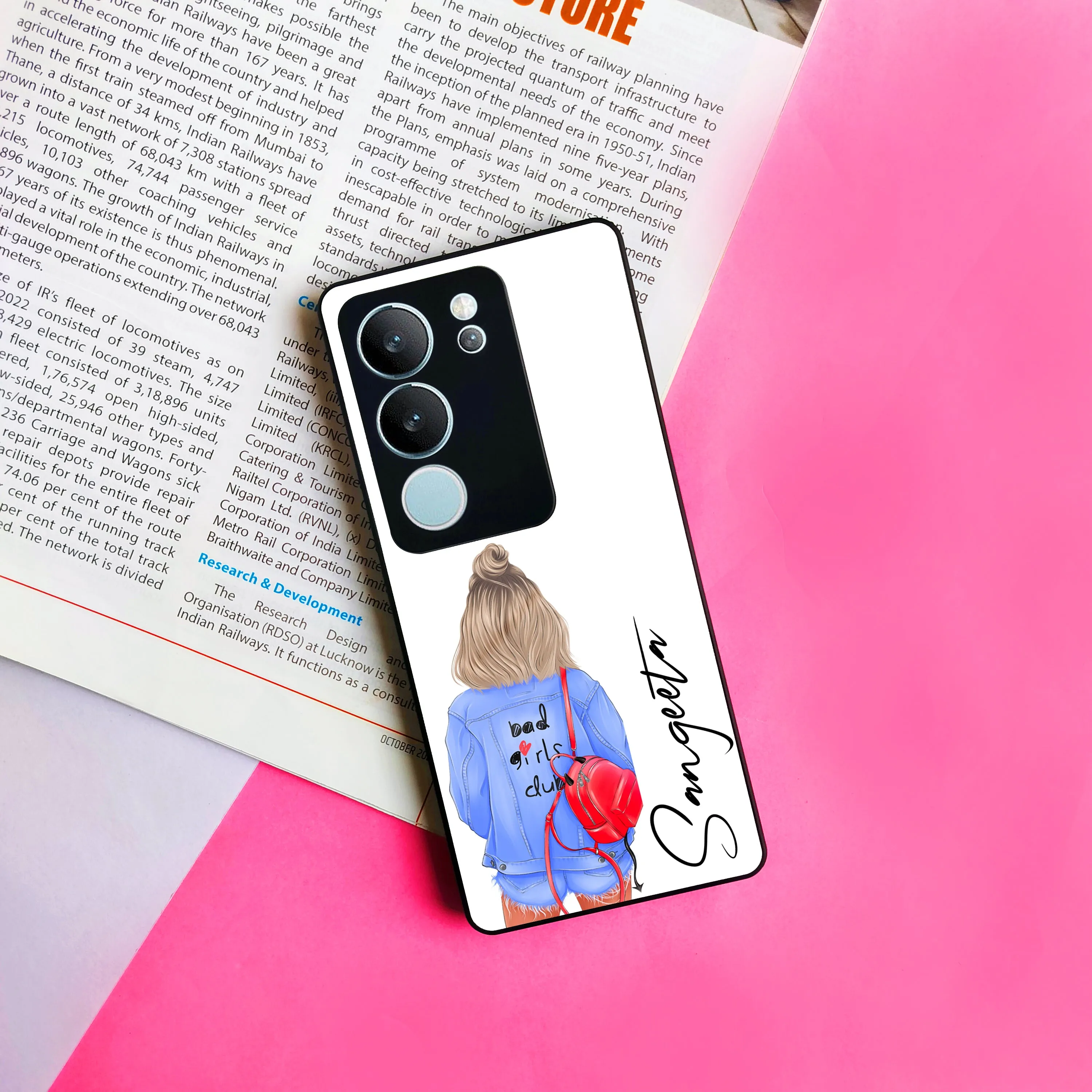 Bag Girl Customize Name Glass Case For Vivo
