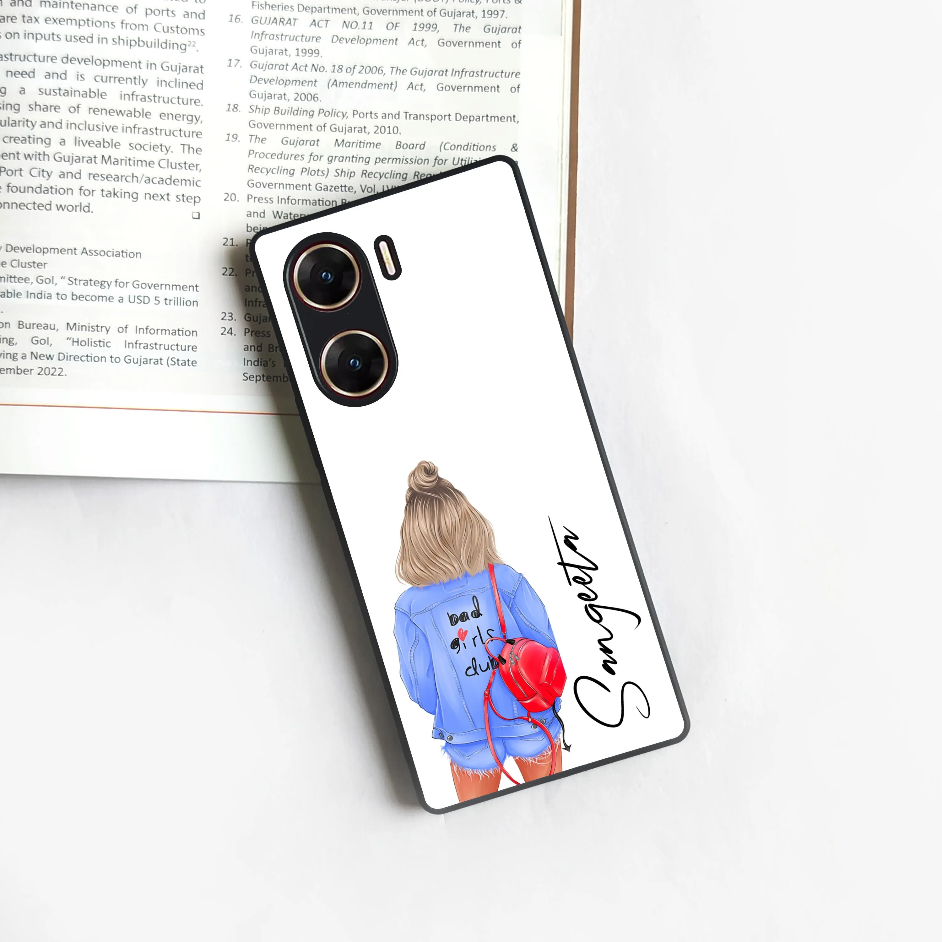 Bag Girl Customize Name Glass Case For Vivo