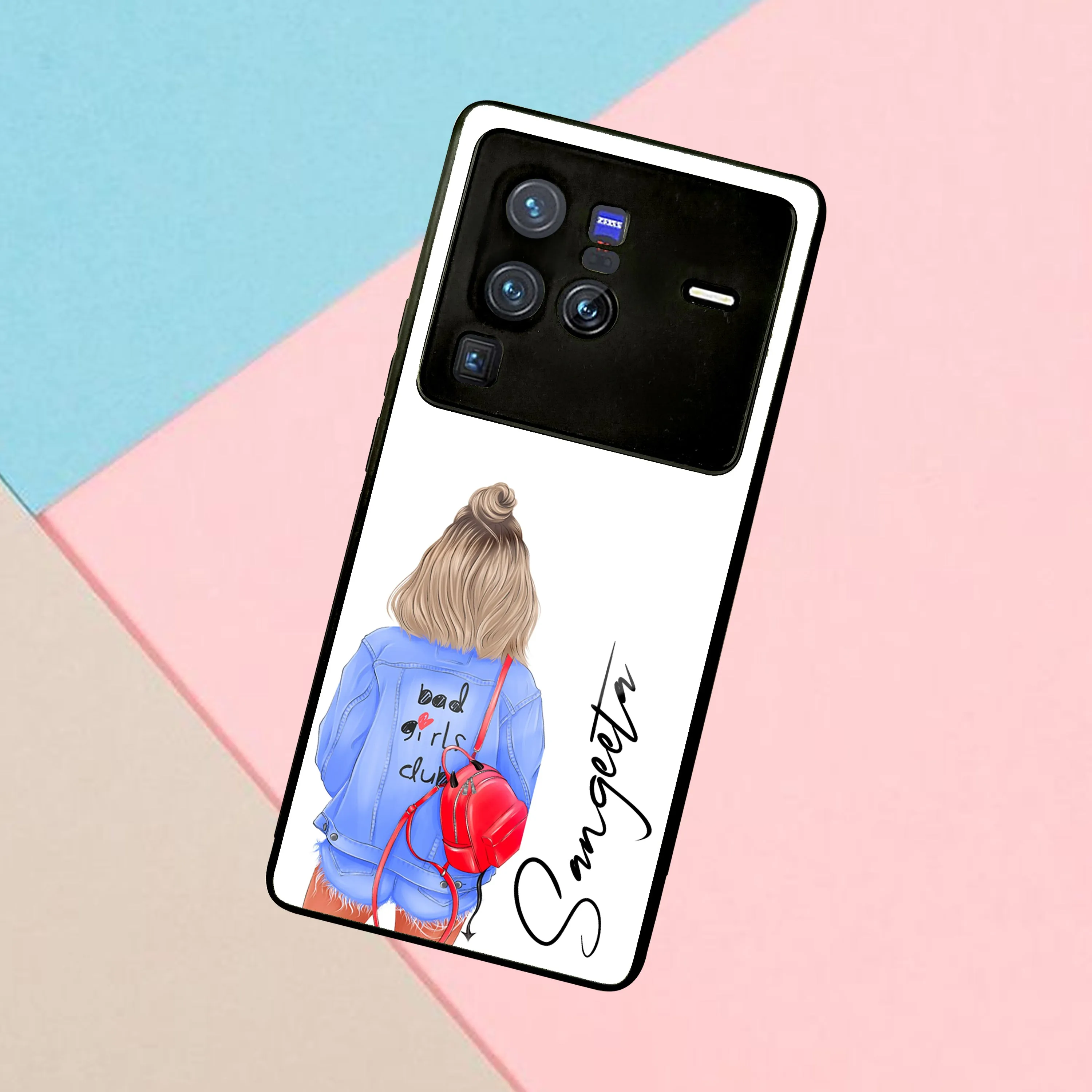 Bag Girl Customize Name Glass Case For Vivo