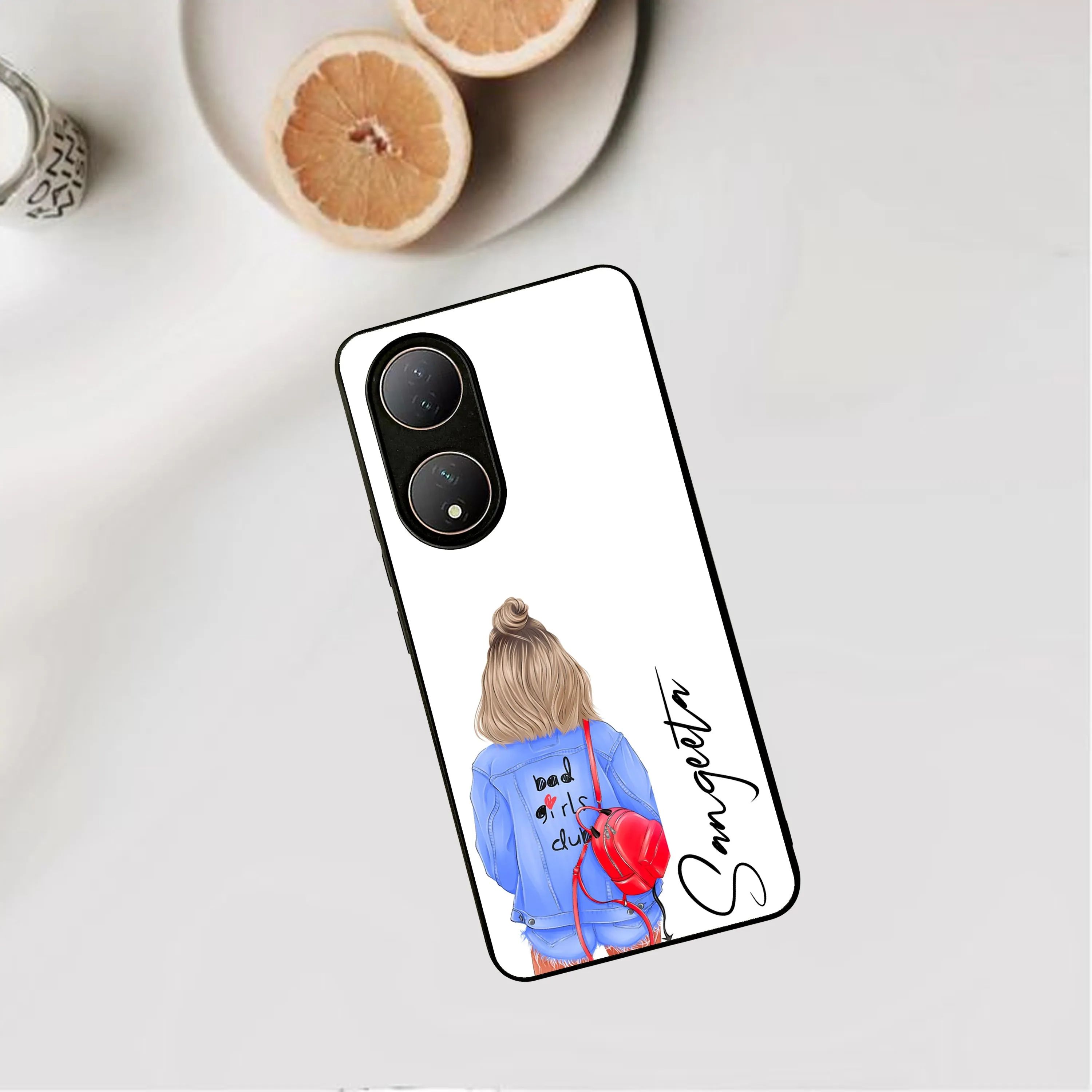 Bag Girl Customize Name Glass Case For Vivo