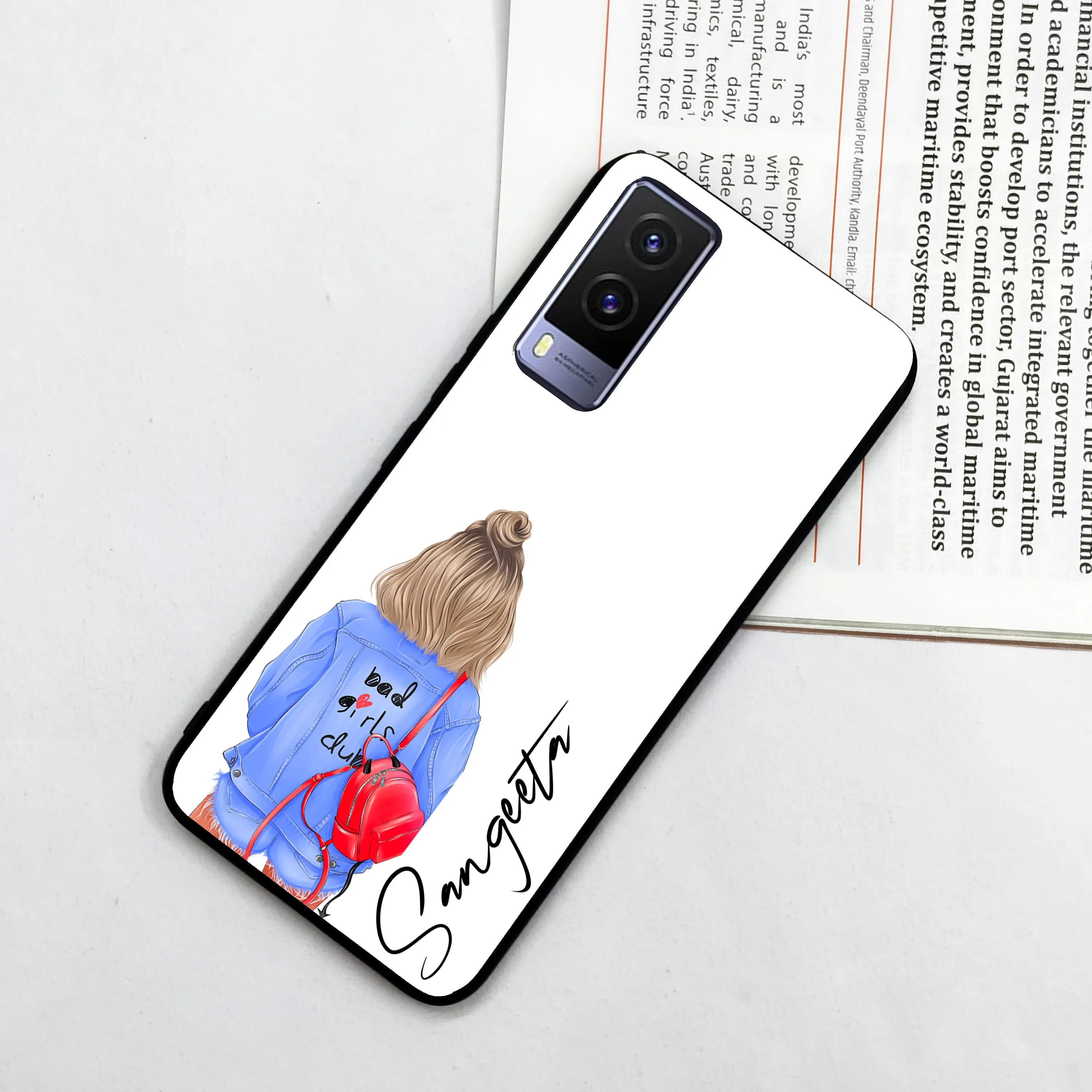 Bag Girl Customize Name Glass Case For Vivo
