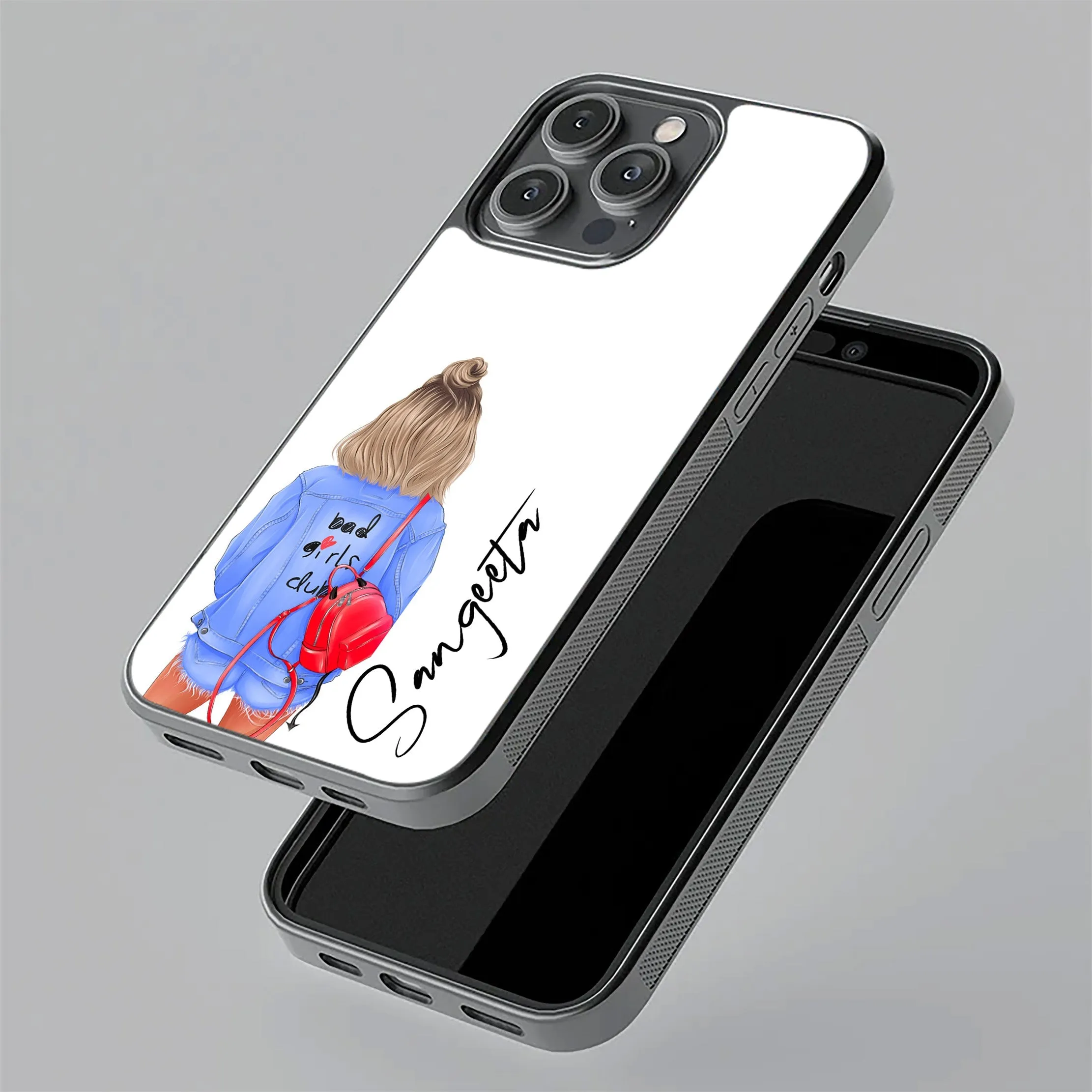 Bag Girl Customize Name Glass Case For Vivo