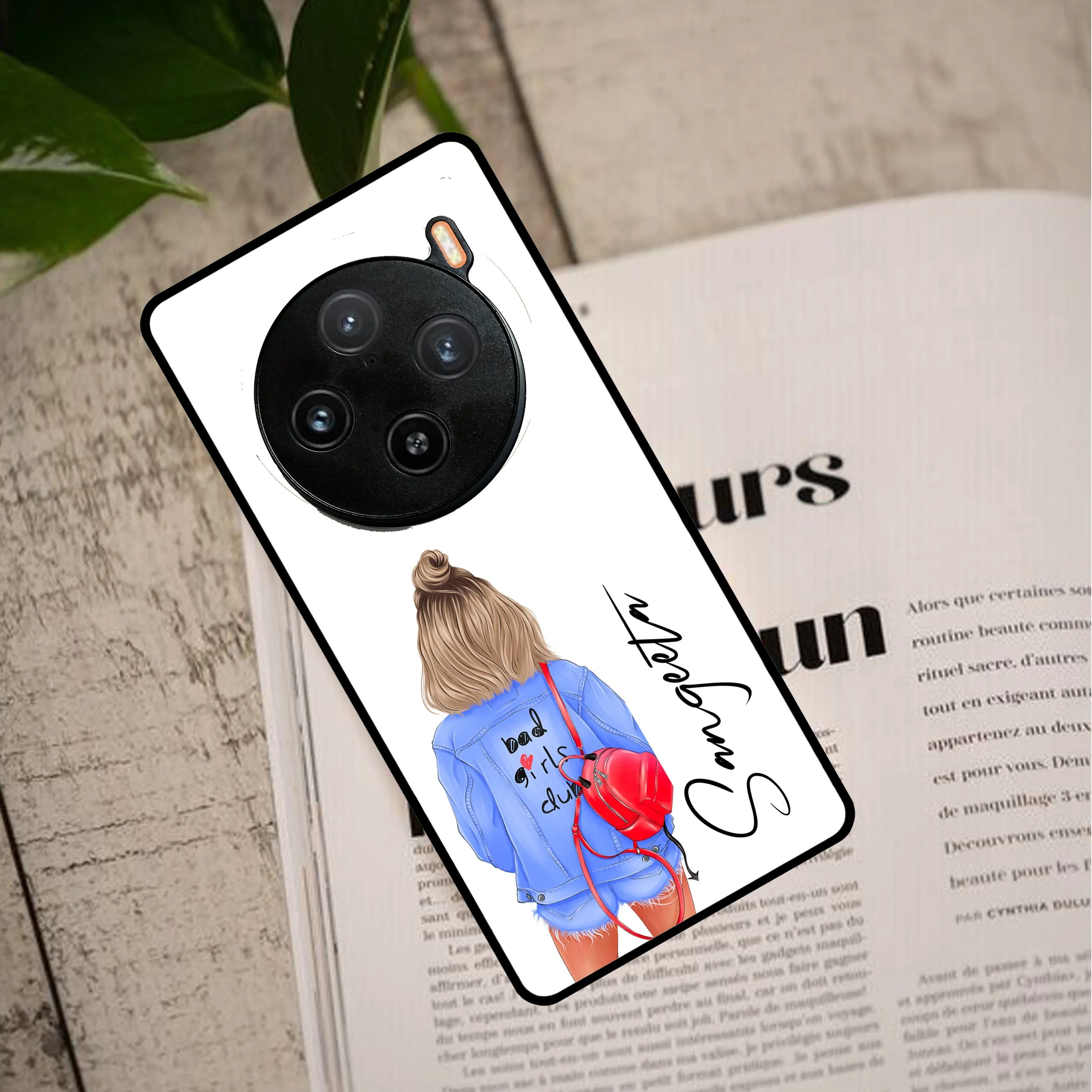 Bag Girl Customize Name Glass Case For Vivo