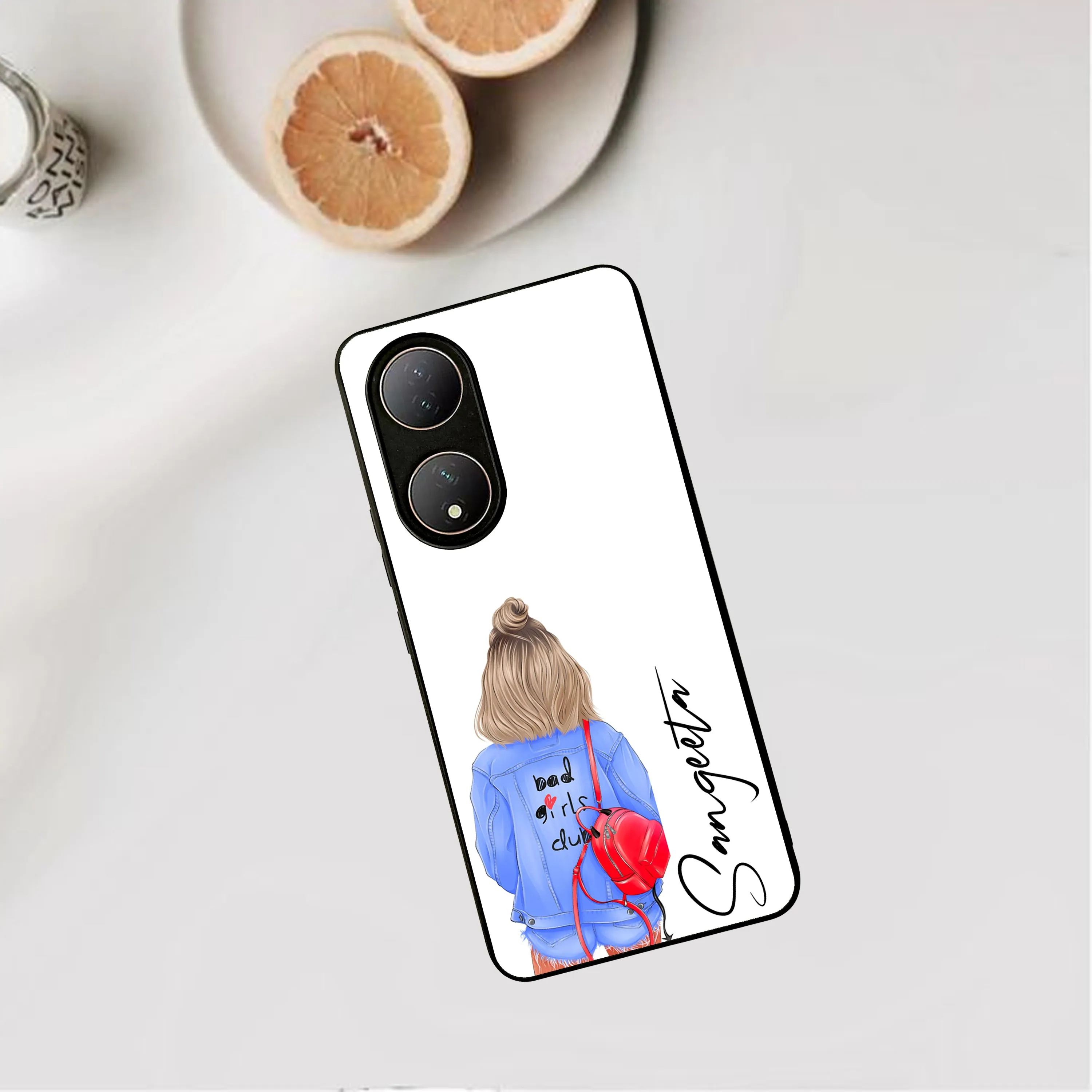 Bag Girl Customize Name Glass Case For Vivo