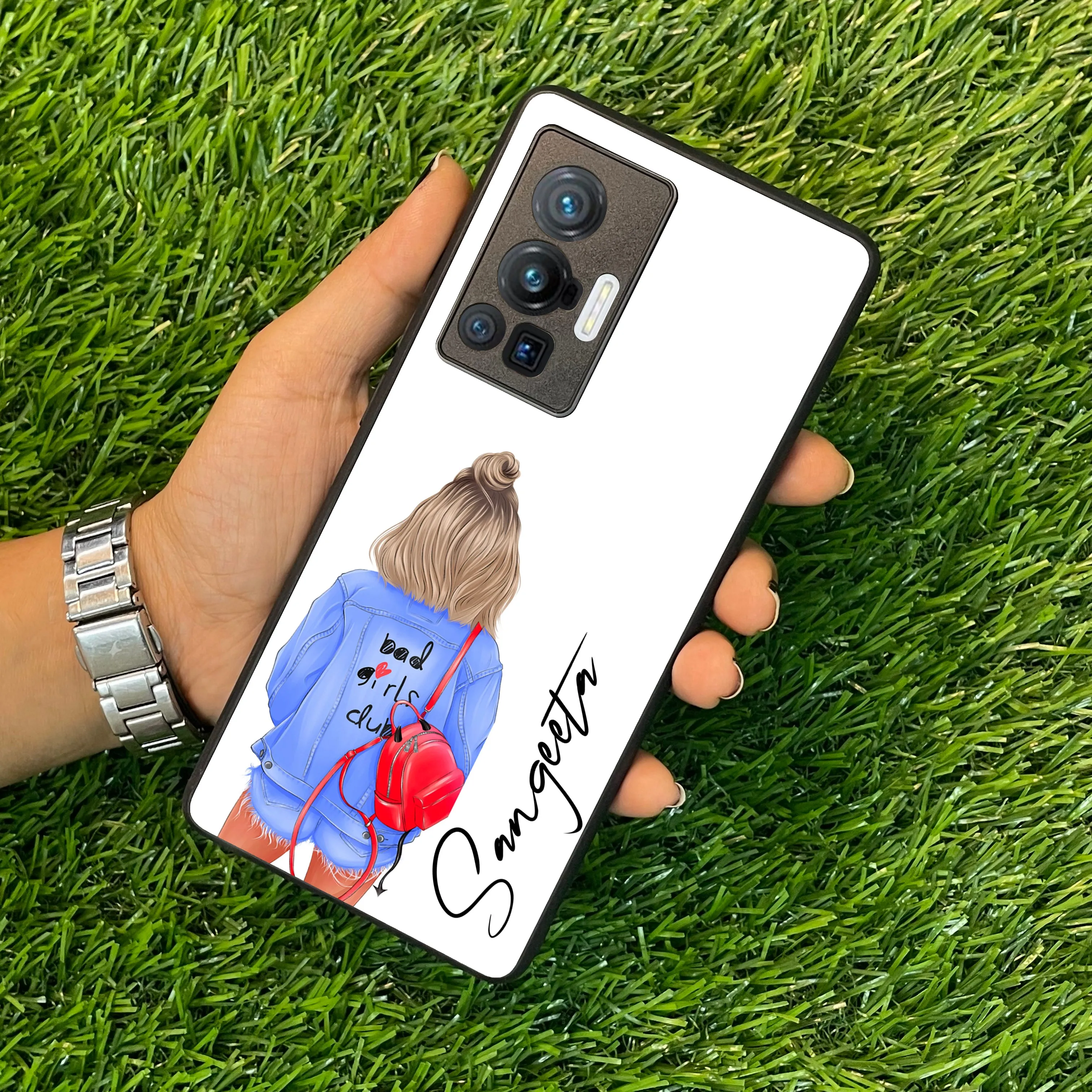 Bag Girl Customize Name Glass Case For Vivo