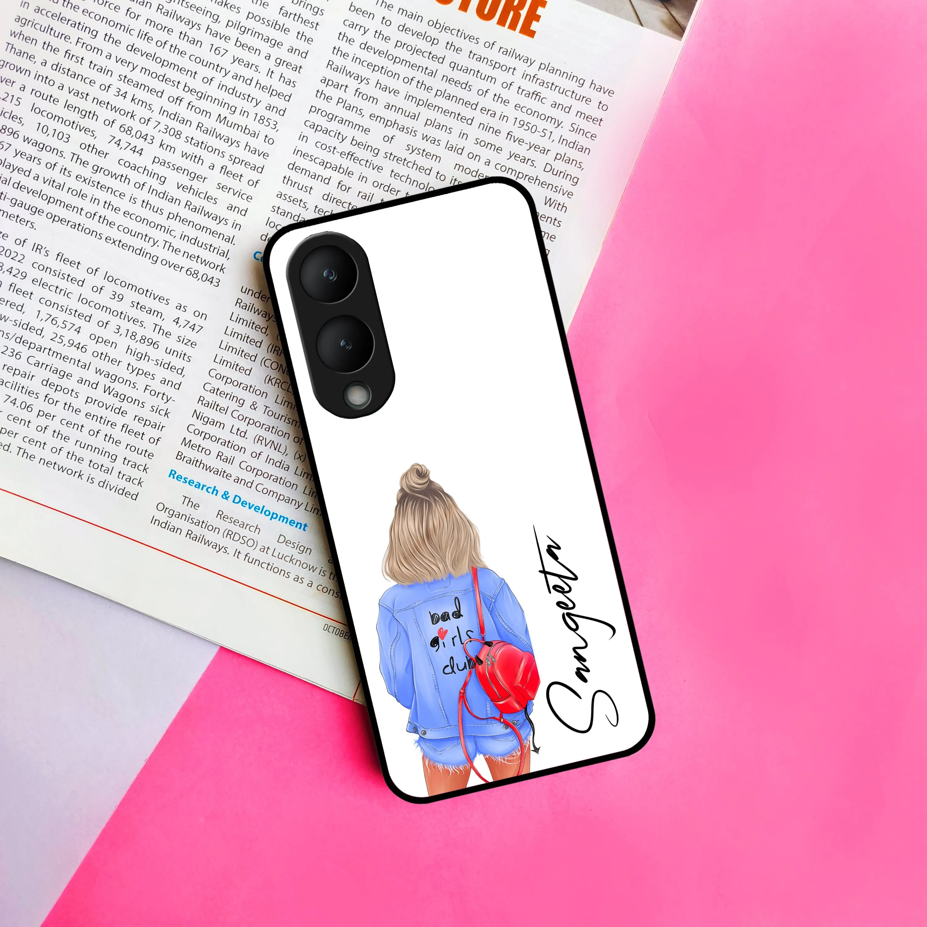 Bag Girl Customize Name Glass Case For Vivo