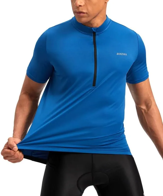 Bikewa Men's Cycling Jersey Moisture Wicking Short Sleeve UPF Half Zip Bike Road Riding Biking Shirts for Men Zipper Pockets