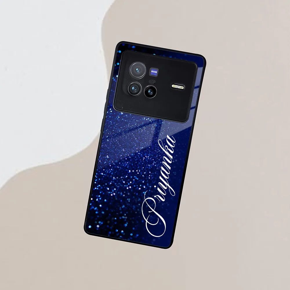 Blue Glitter Customize Glass Case Cover For Vivo