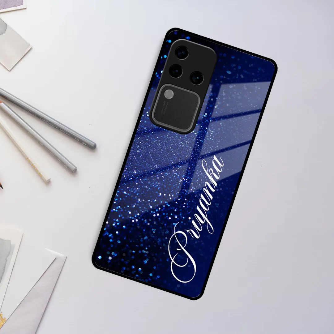 Blue Glitter Customize Glass Case Cover For Vivo