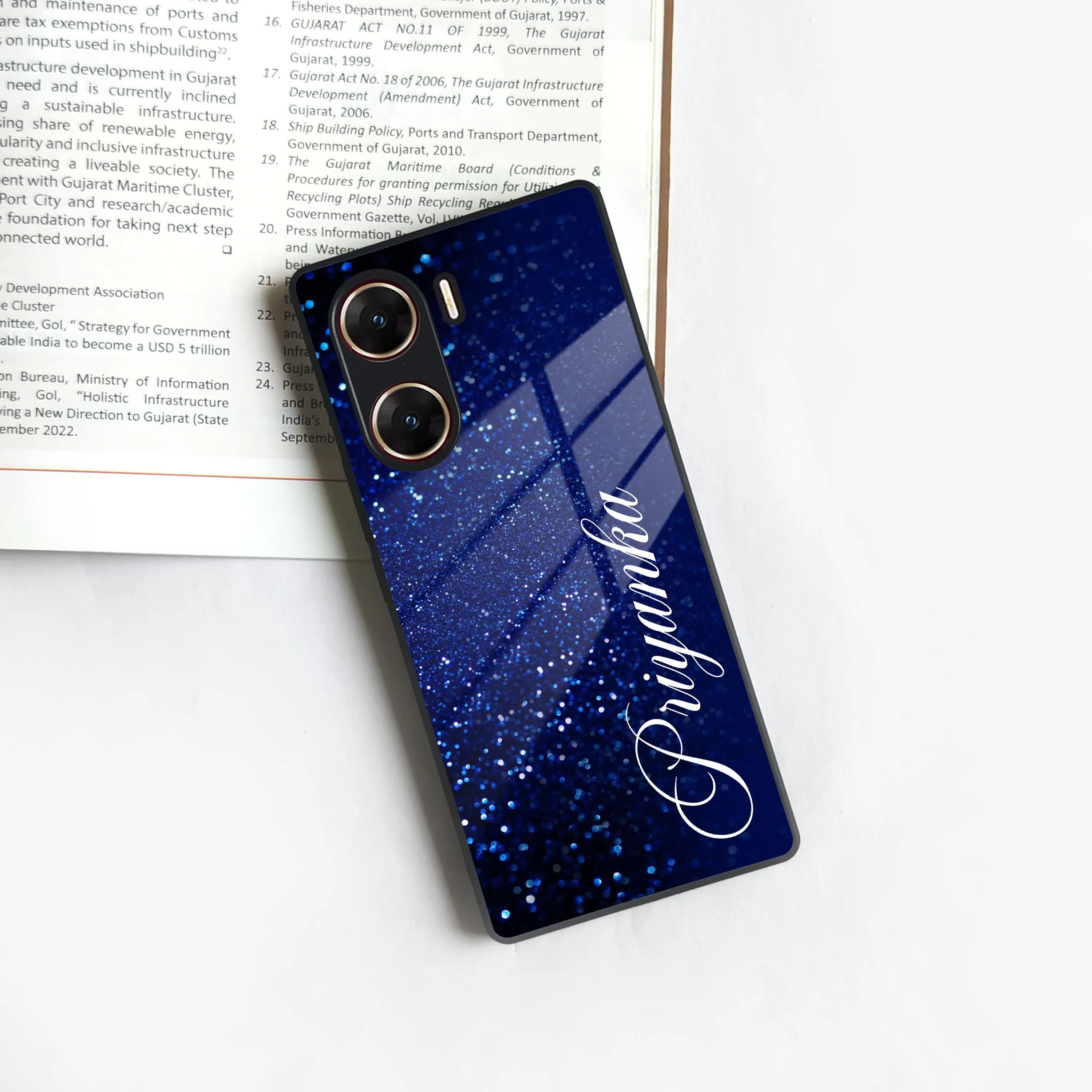Blue Glitter Customize Glass Case Cover For Vivo
