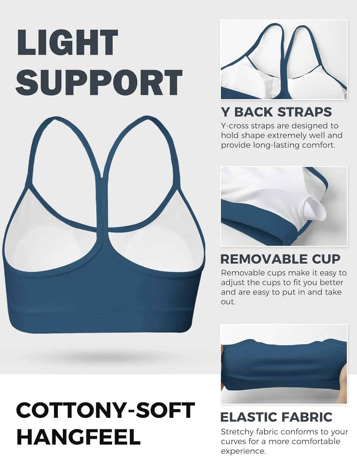 Buauty Y Back Sports Bra for Women, Low Impact Padded Racerback Spaghetti Strap Bras, Womens Workout Yoga Gym Tops
