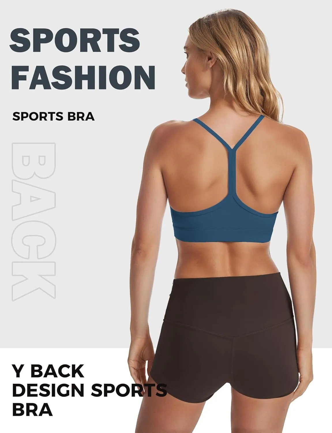 Buauty Y Back Sports Bra for Women, Low Impact Padded Racerback Spaghetti Strap Bras, Womens Workout Yoga Gym Tops