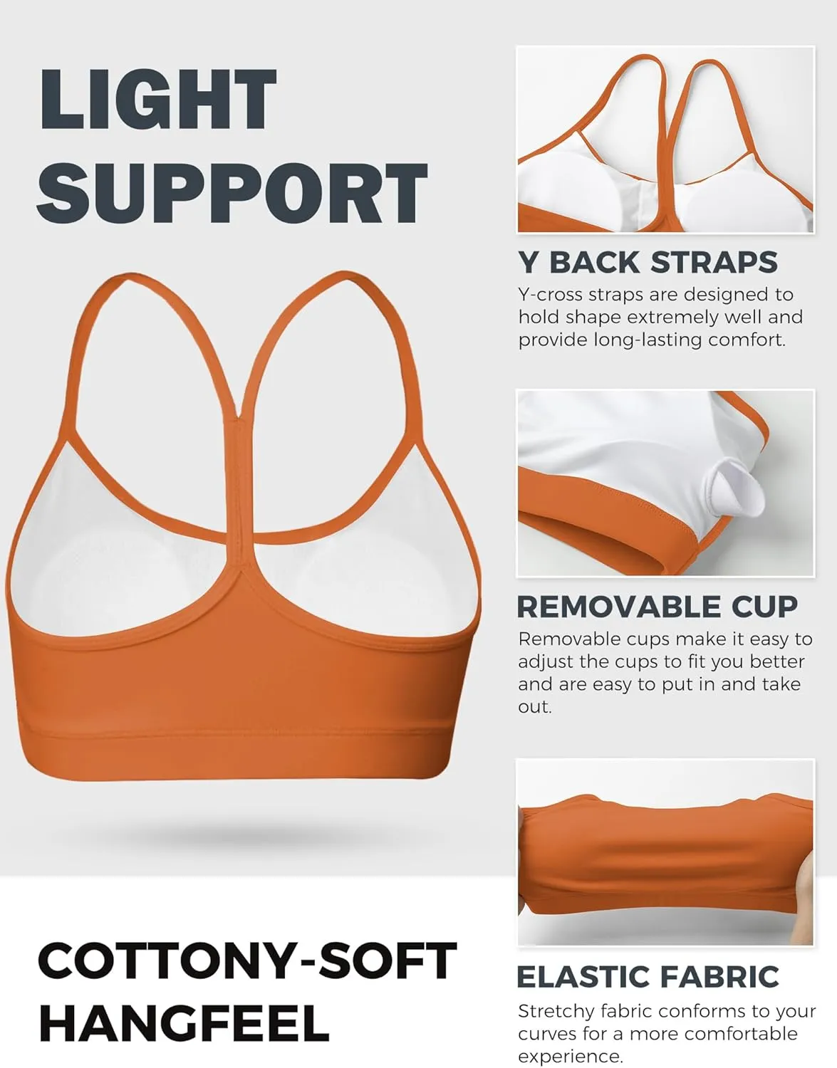 Buauty Y Back Sports Bra for Women, Low Impact Padded Racerback Spaghetti Strap Bras, Womens Workout Yoga Gym Tops