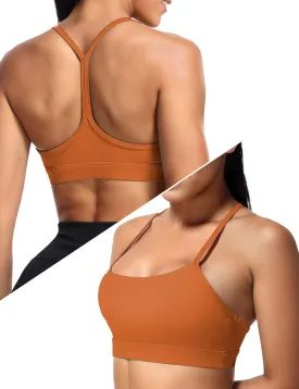 Buauty Y Back Sports Bra for Women, Low Impact Padded Racerback Spaghetti Strap Bras, Womens Workout Yoga Gym Tops