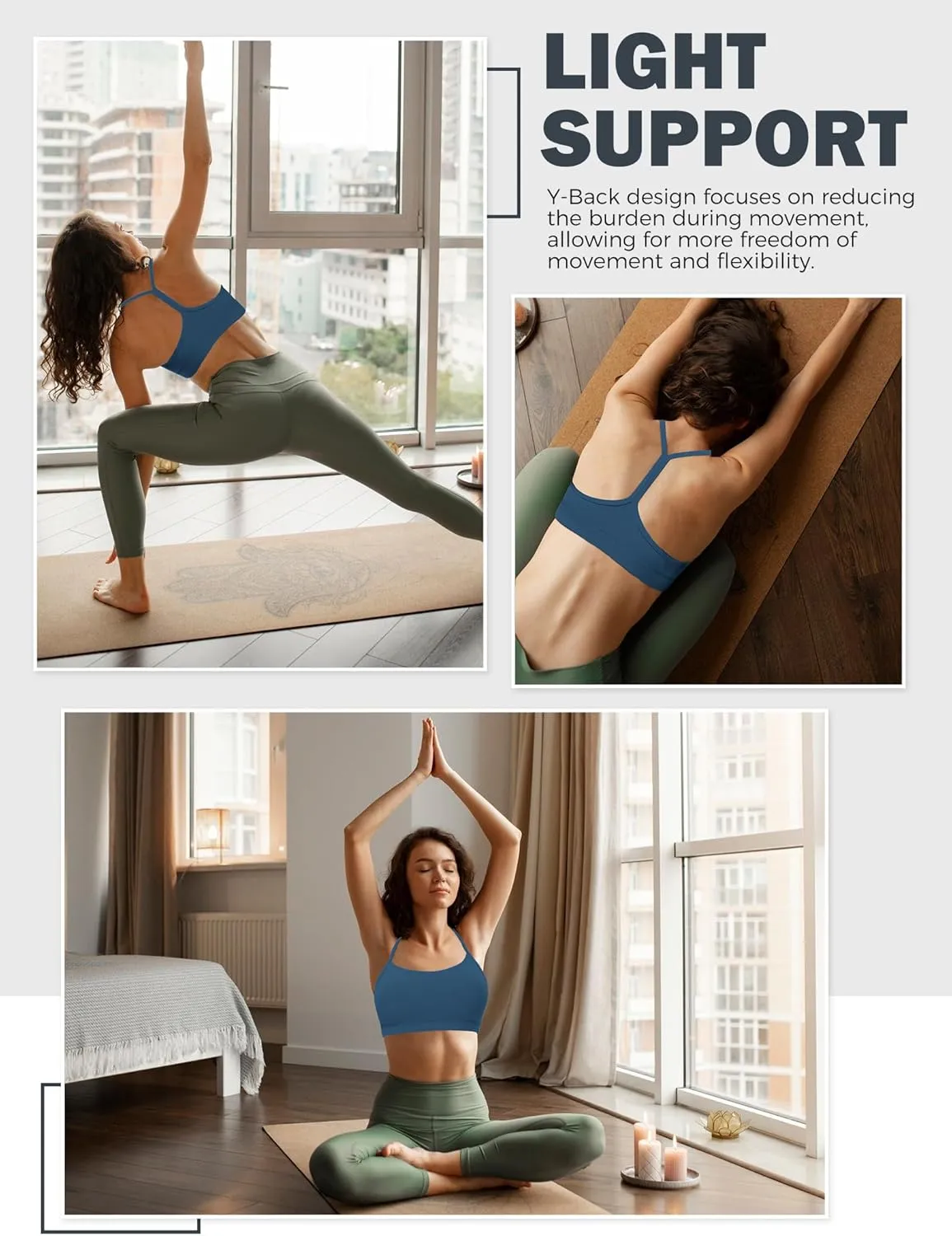 Buauty Y Back Sports Bra for Women, Low Impact Padded Racerback Spaghetti Strap Bras, Womens Workout Yoga Gym Tops
