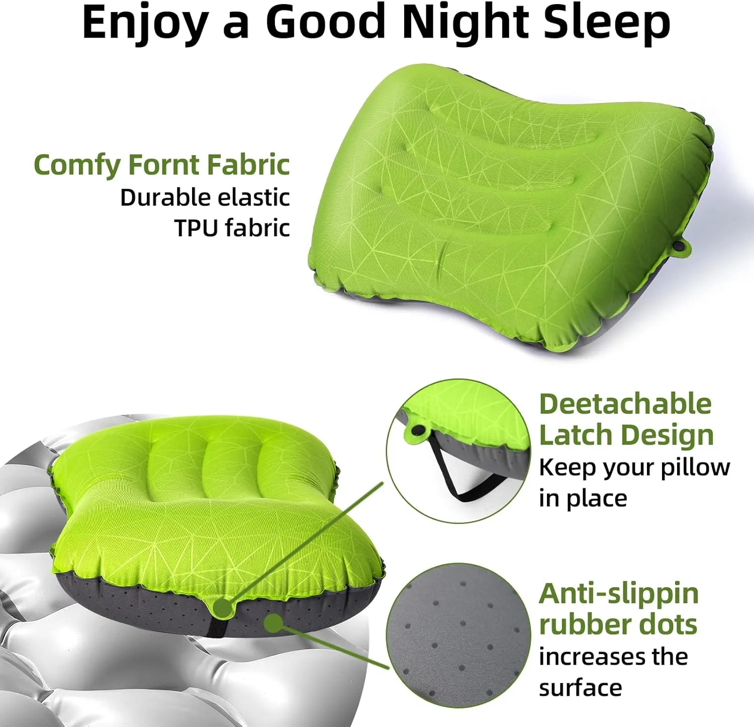 Camping Pillow - Inflatable Pillow - Travel Pillows for Backpacking & Airplane, Lumbar Support 2.0 Blow Up Pillow, Ultralight Compressible, Comfortable, Ergonomic Pillows