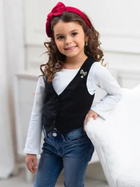 Classic Black Girls Bow Pin Vest by Kids Couture