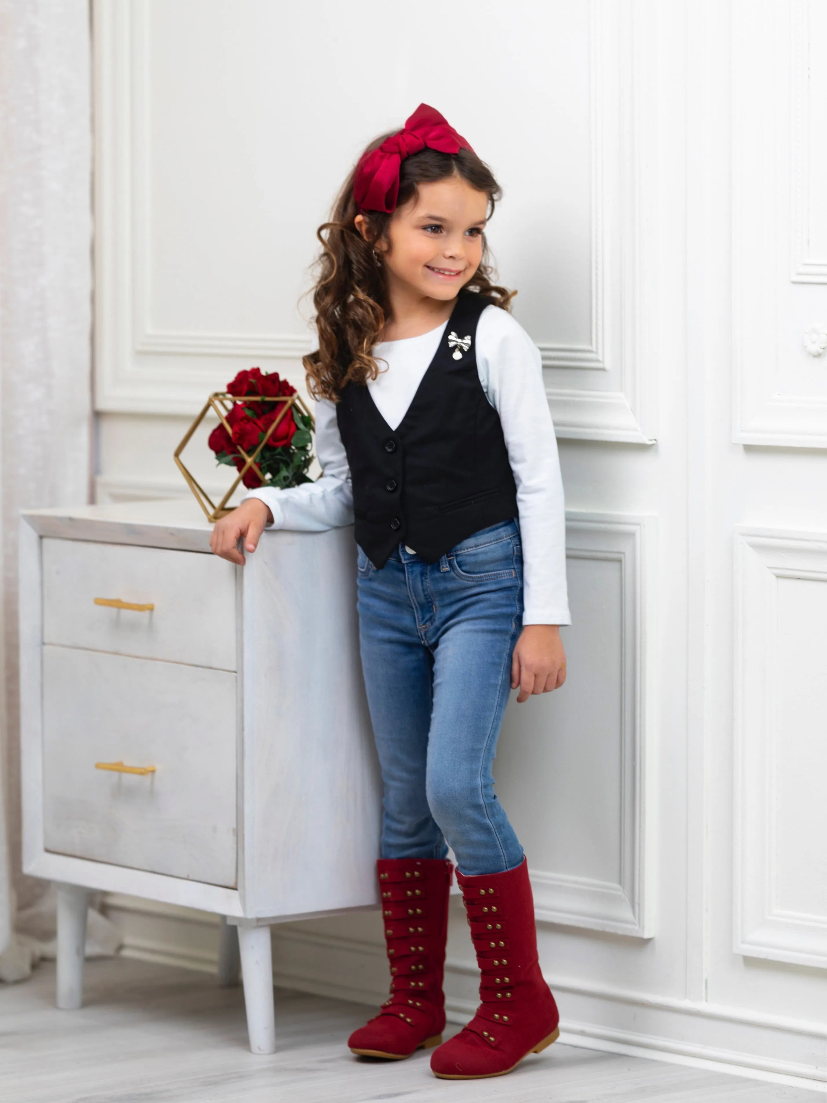 Classic Black Girls Bow Pin Vest by Kids Couture