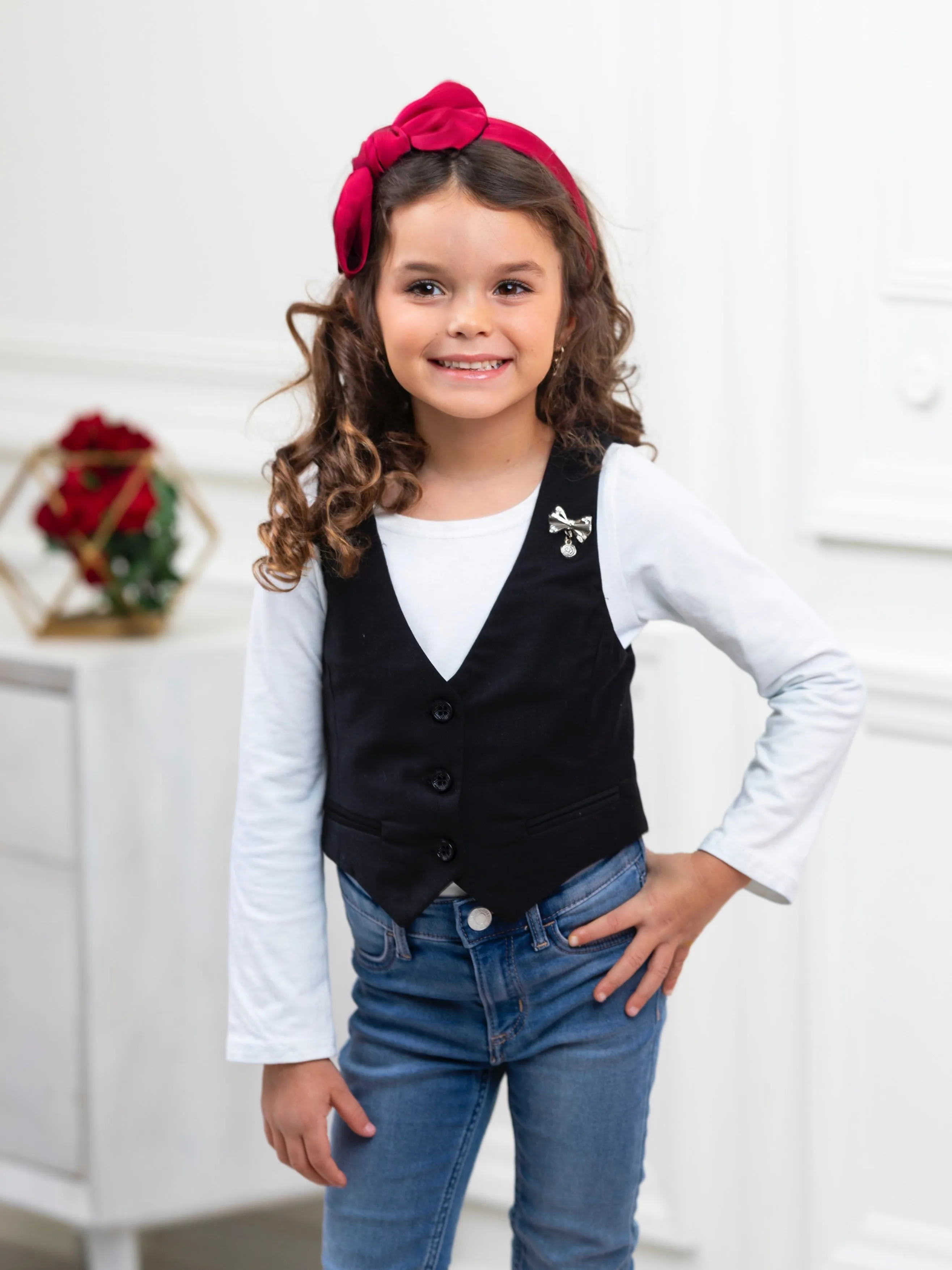 Classic Black Girls Bow Pin Vest by Kids Couture