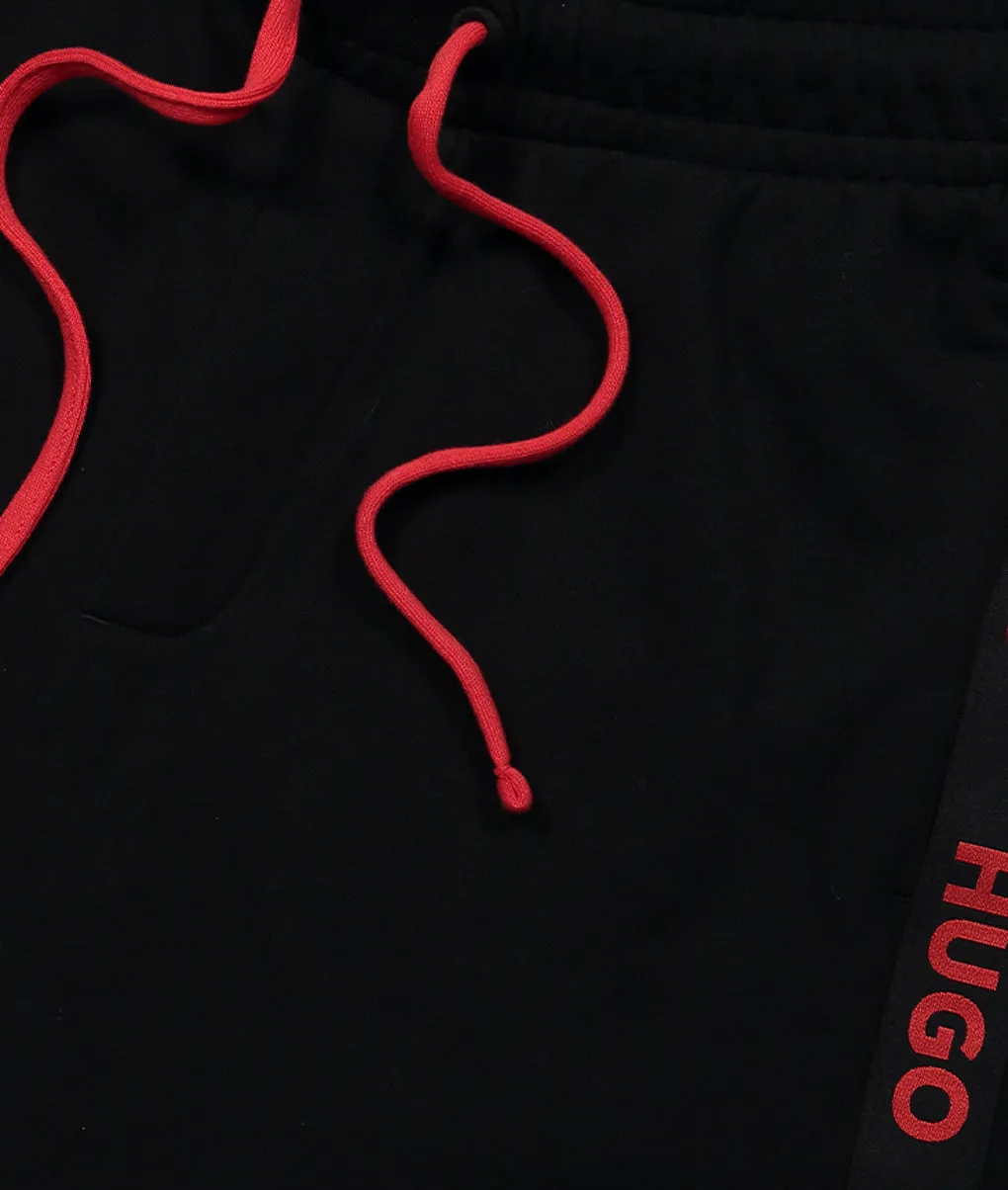 Cotton-terry Shorts with Embroidered Logos and Drawstring Waist - Black