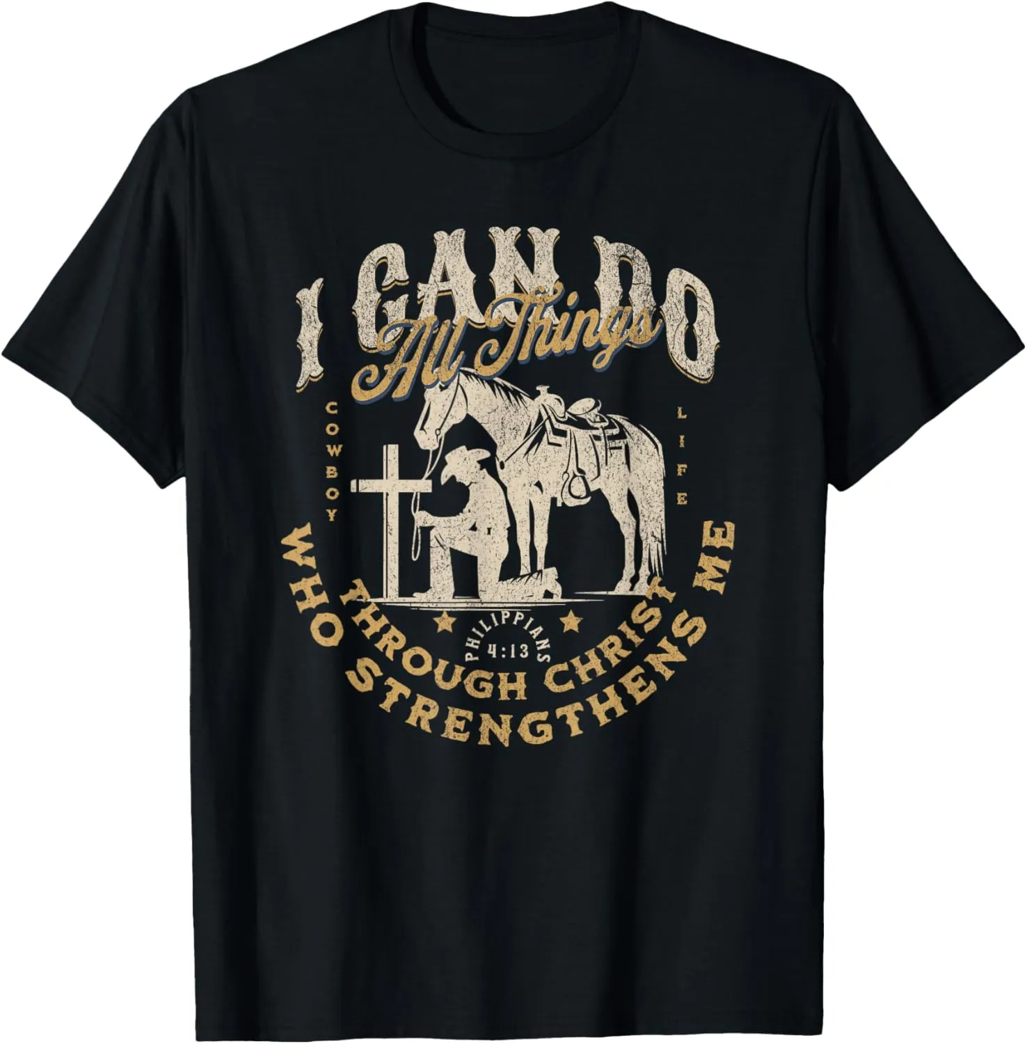 Cowboy Kneeling Cross Scripture Western Bible Verse Jesus T-Shirt