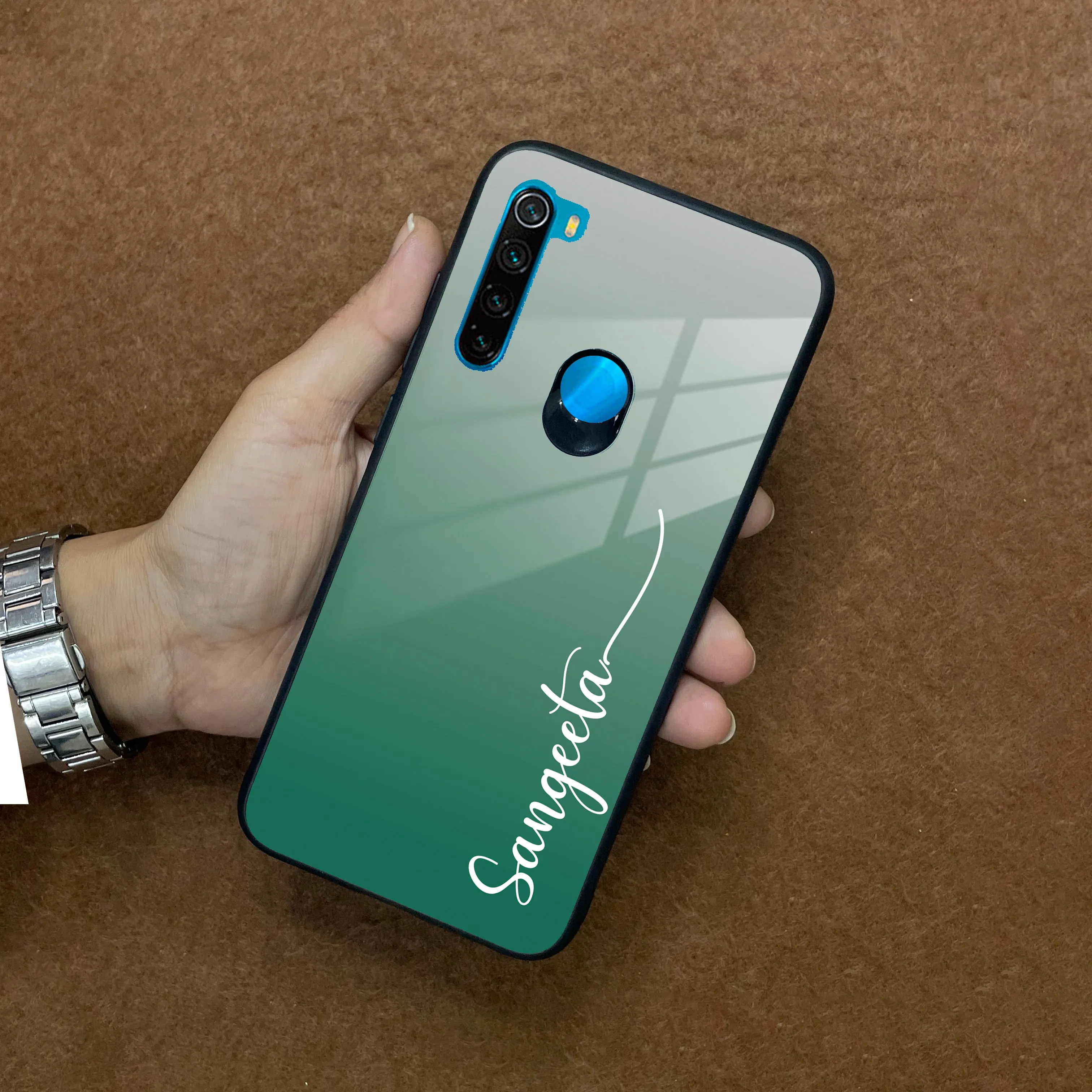 Customize Name Gradient Glass Case Cover Green For Redmi/Xiaomi