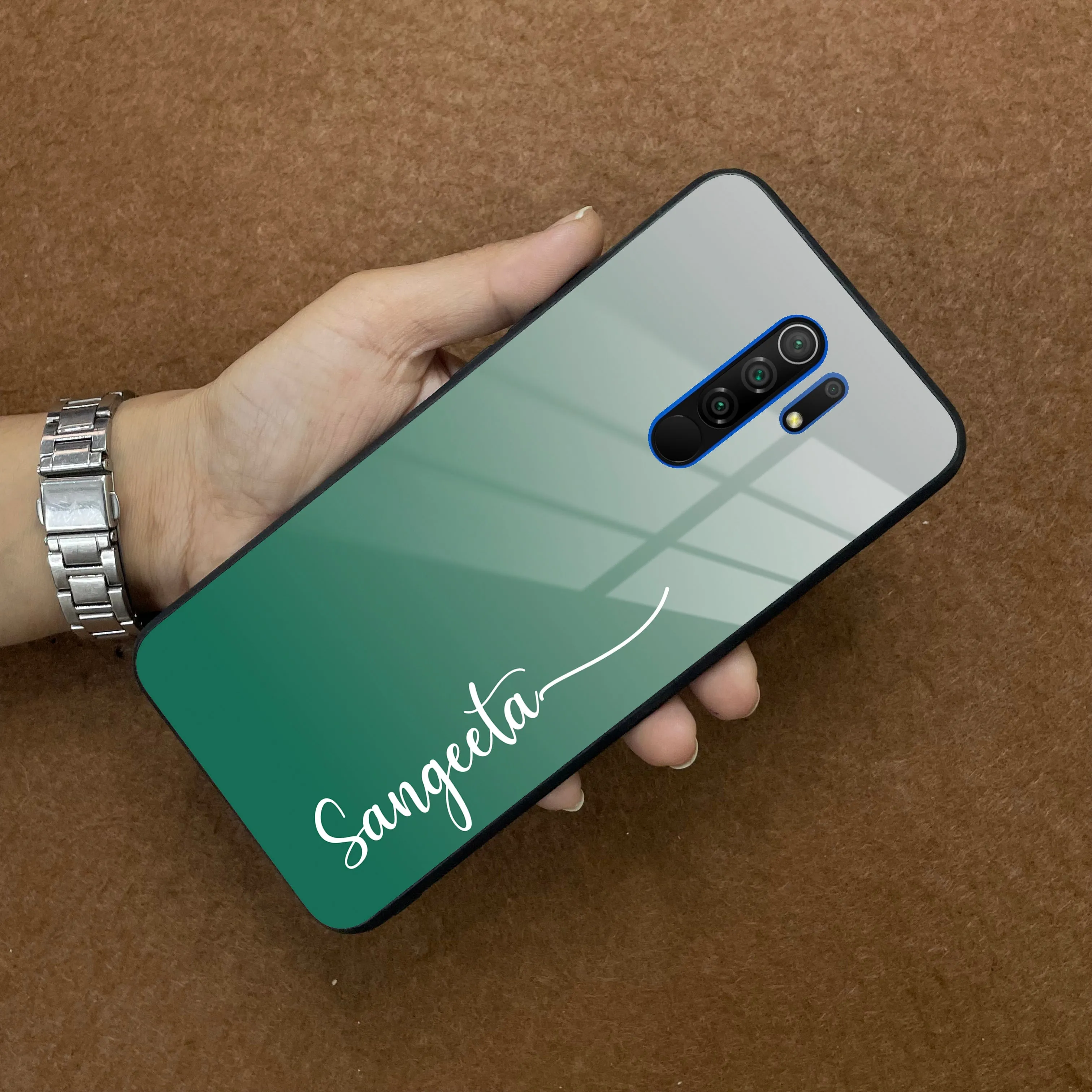 Customize Name Gradient Glass Case Cover Green For Redmi/Xiaomi