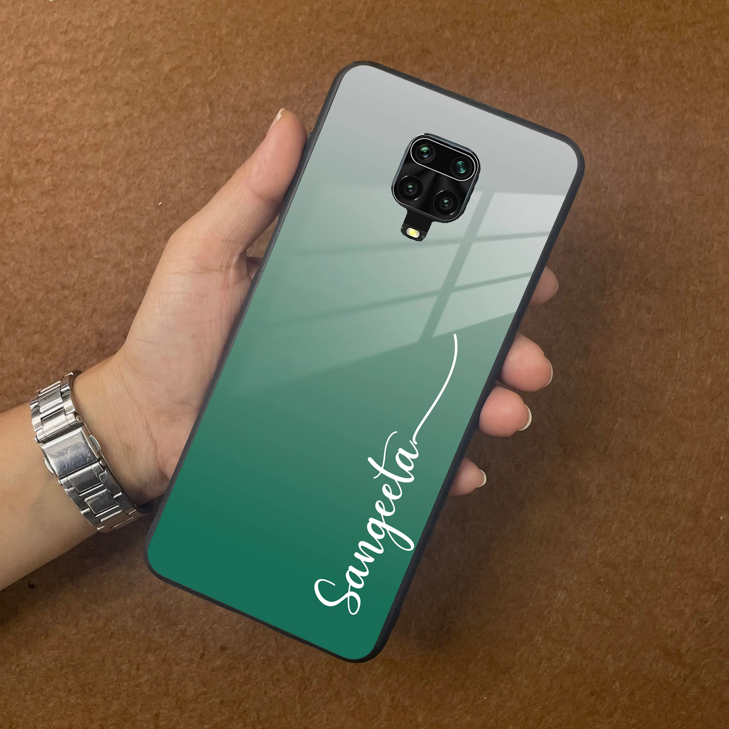 Customize Name Gradient Glass Case Cover Green For Redmi/Xiaomi