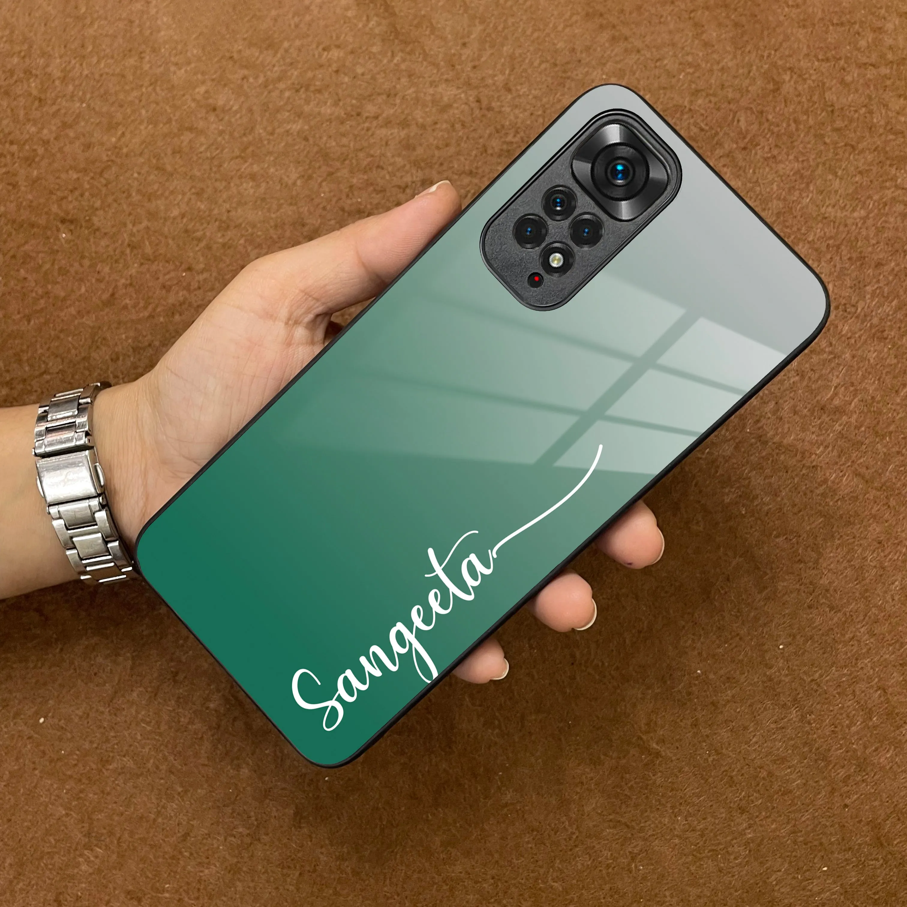Customize Name Gradient Glass Case Cover Green For Redmi/Xiaomi