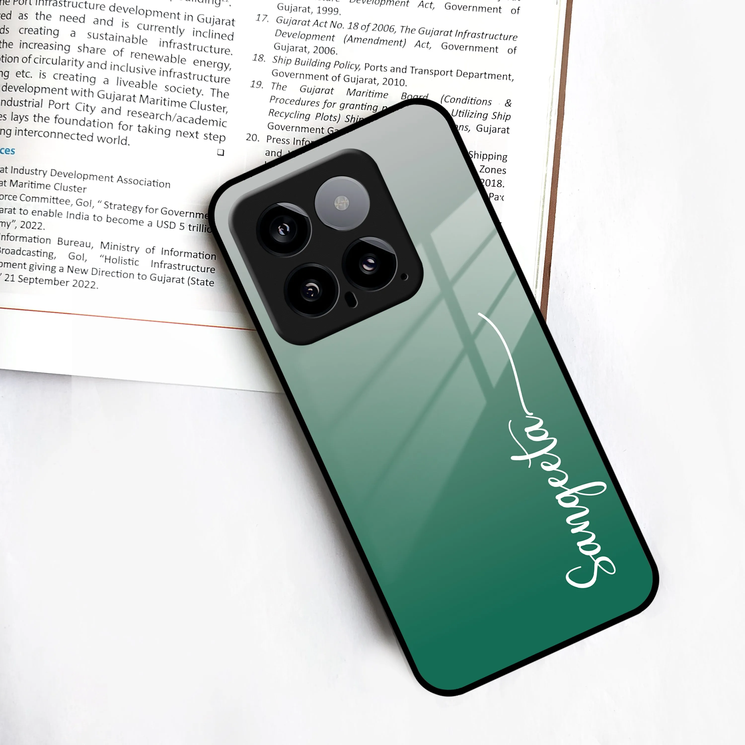 Customize Name Gradient Glass Case Cover Green For Redmi/Xiaomi