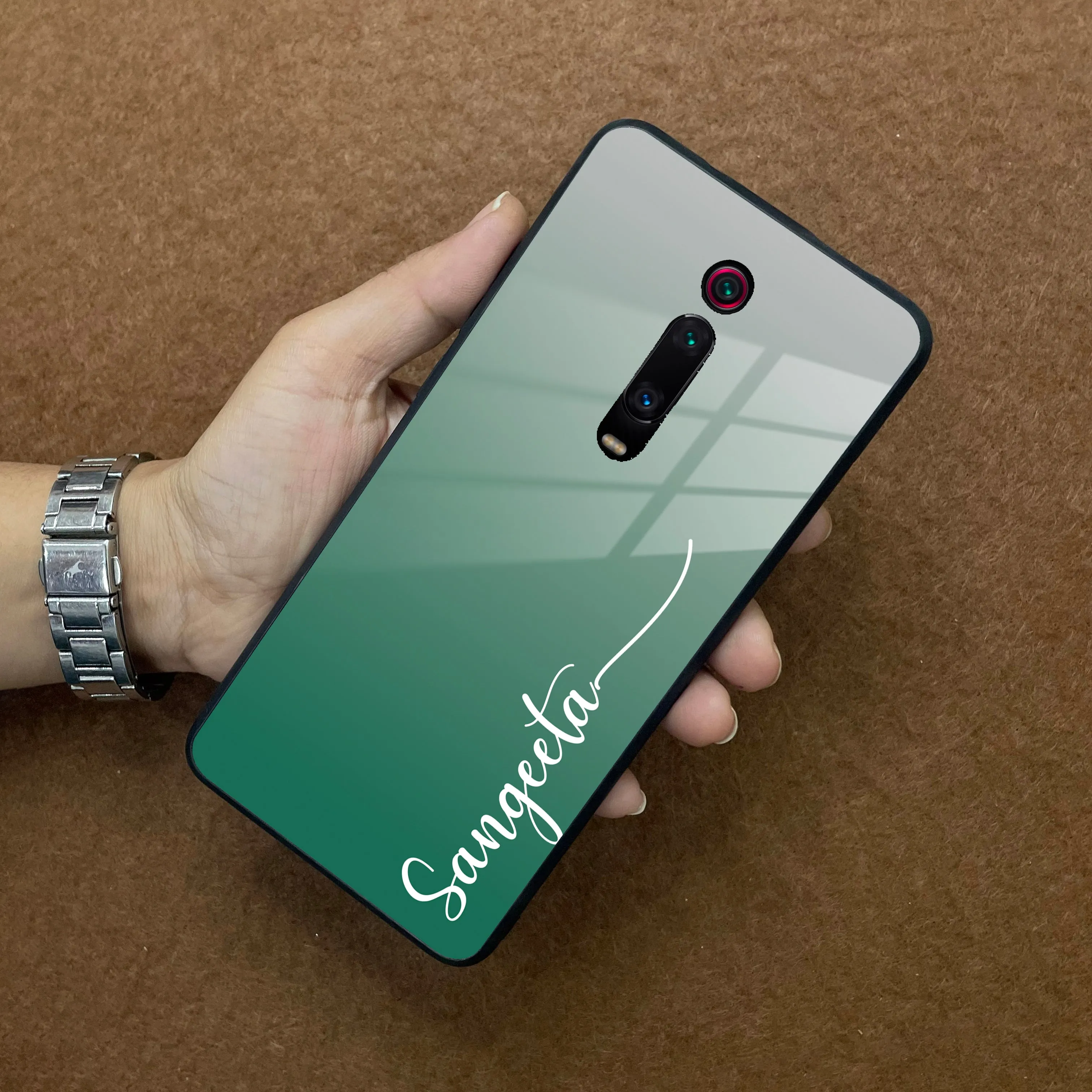 Customize Name Gradient Glass Case Cover Green For Redmi/Xiaomi