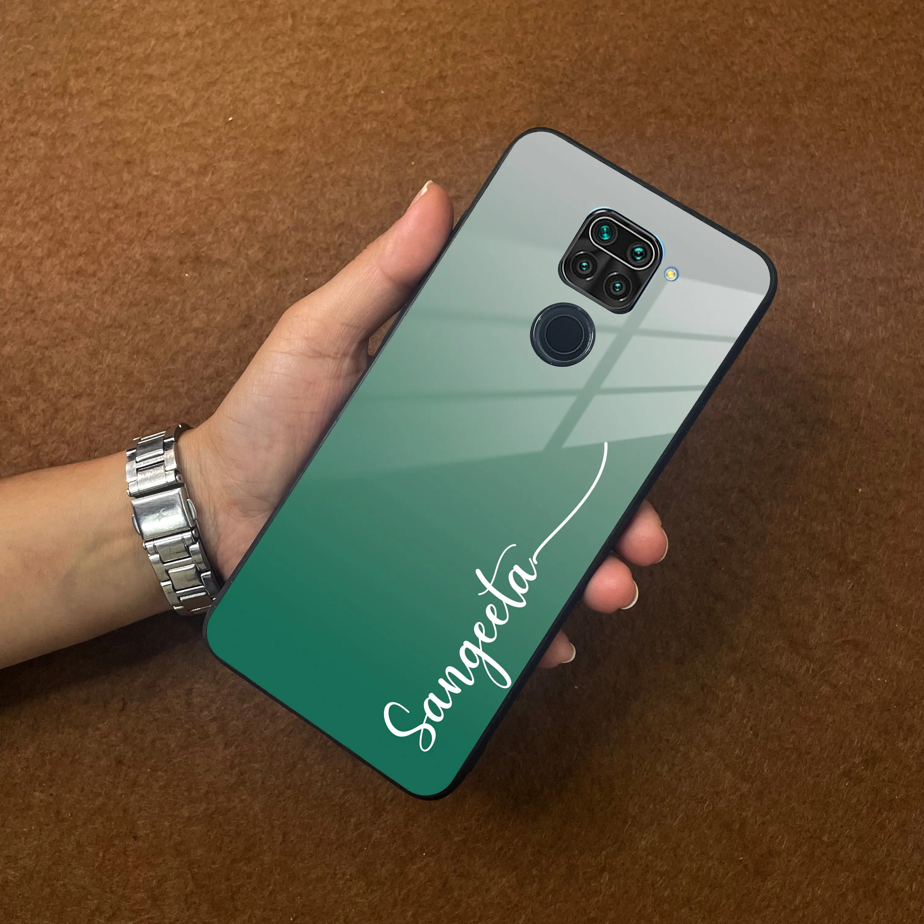 Customize Name Gradient Glass Case Cover Green For Redmi/Xiaomi