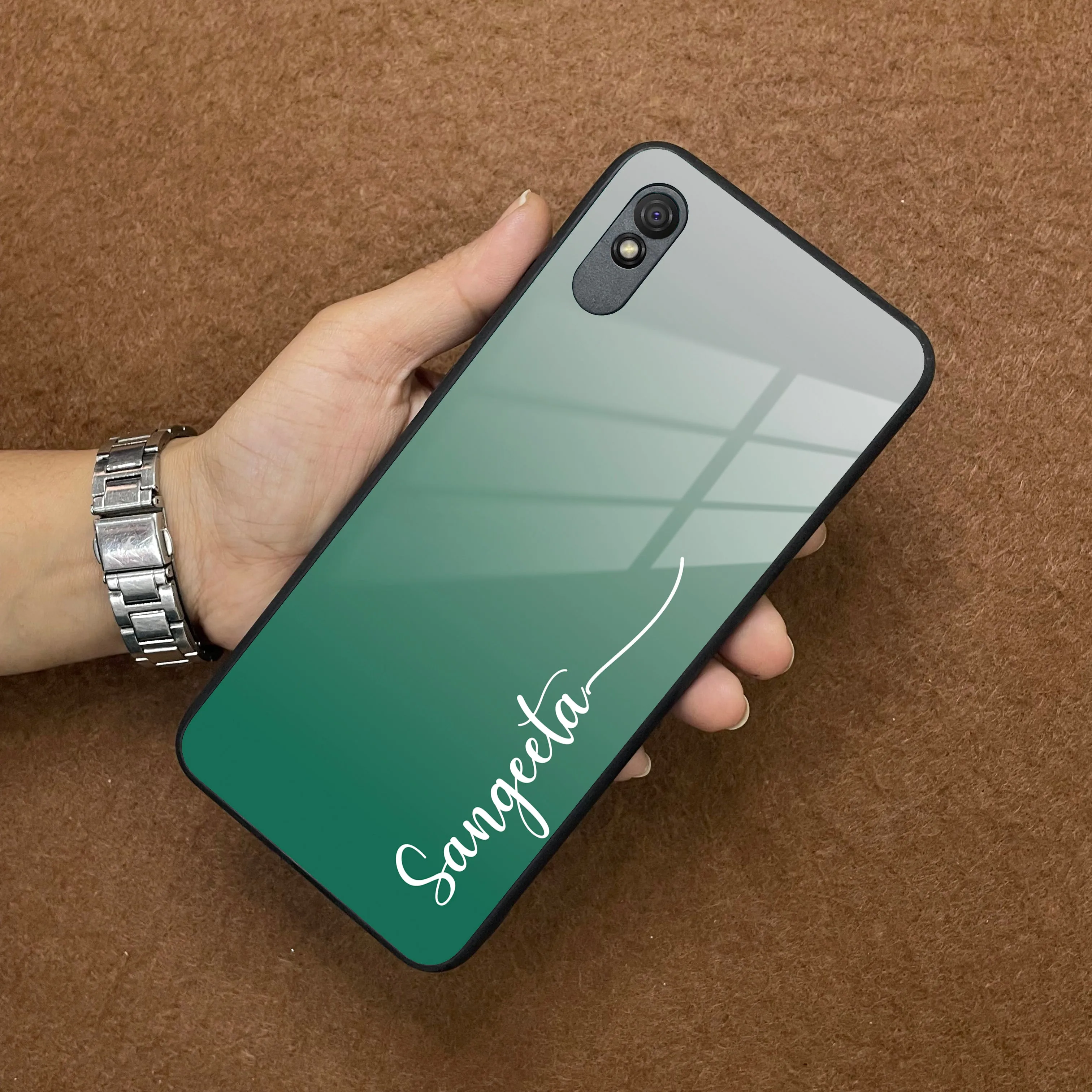Customize Name Gradient Glass Case Cover Green For Redmi/Xiaomi