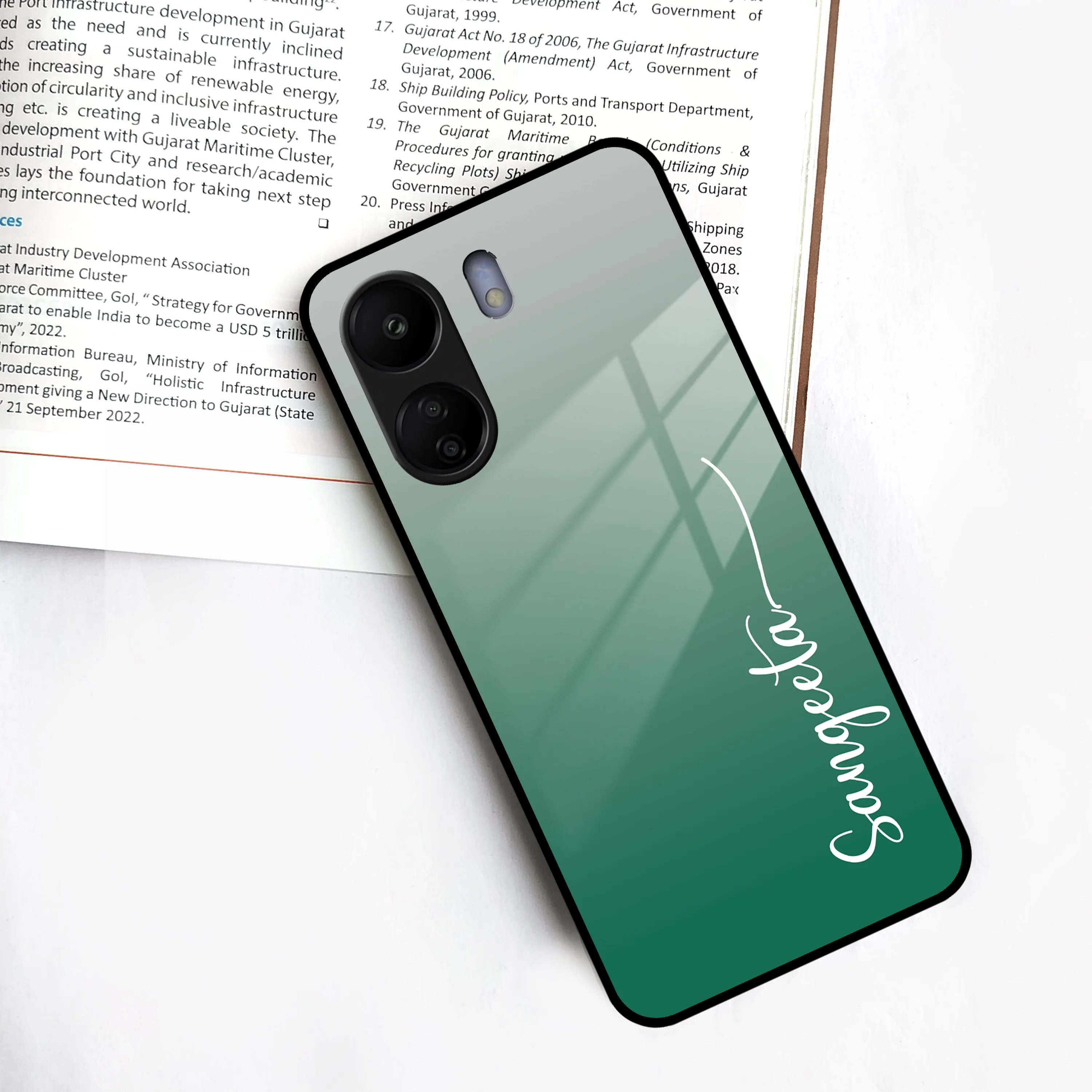 Customize Name Gradient Glass Case Cover Green For Redmi/Xiaomi