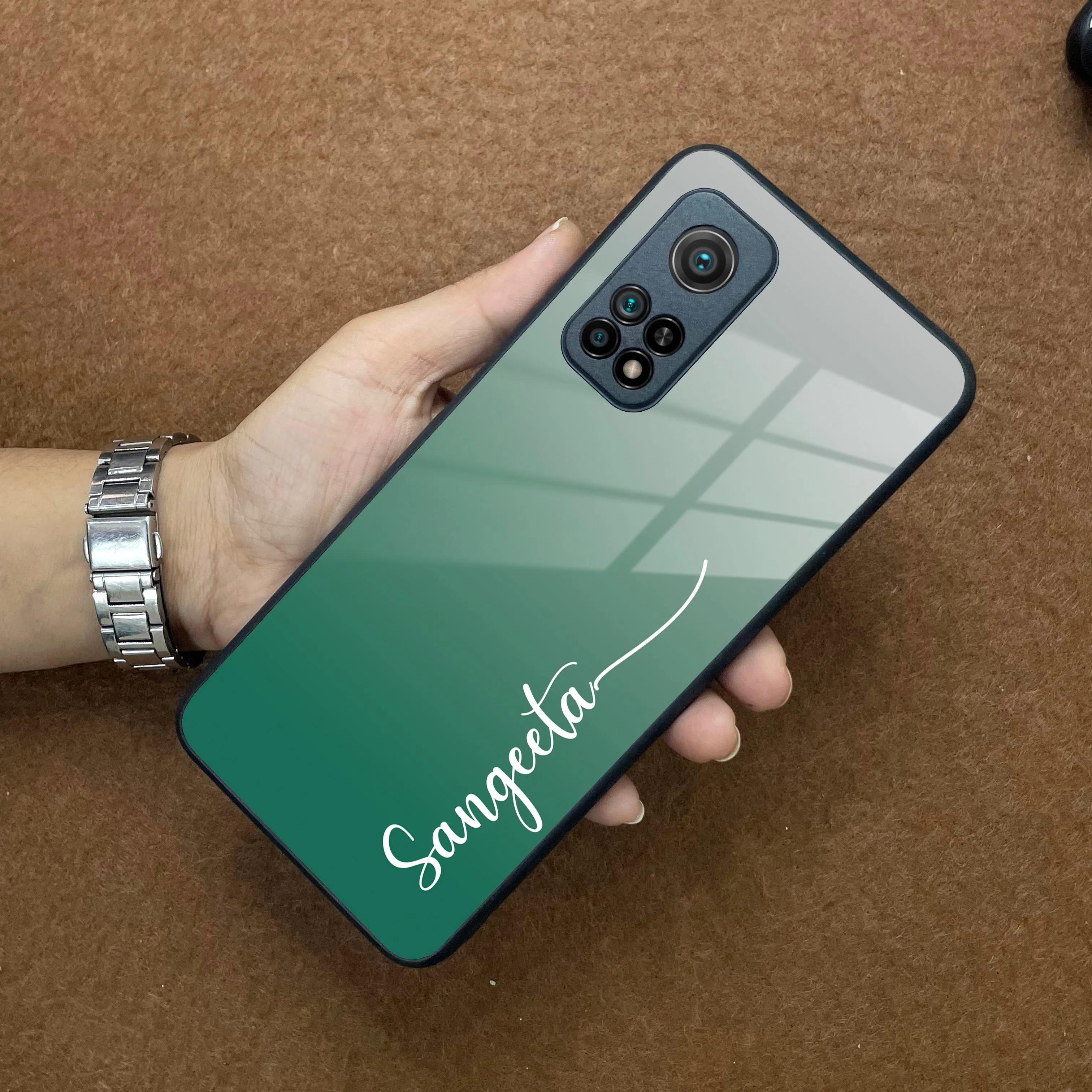 Customize Name Gradient Glass Case Cover Green For Redmi/Xiaomi